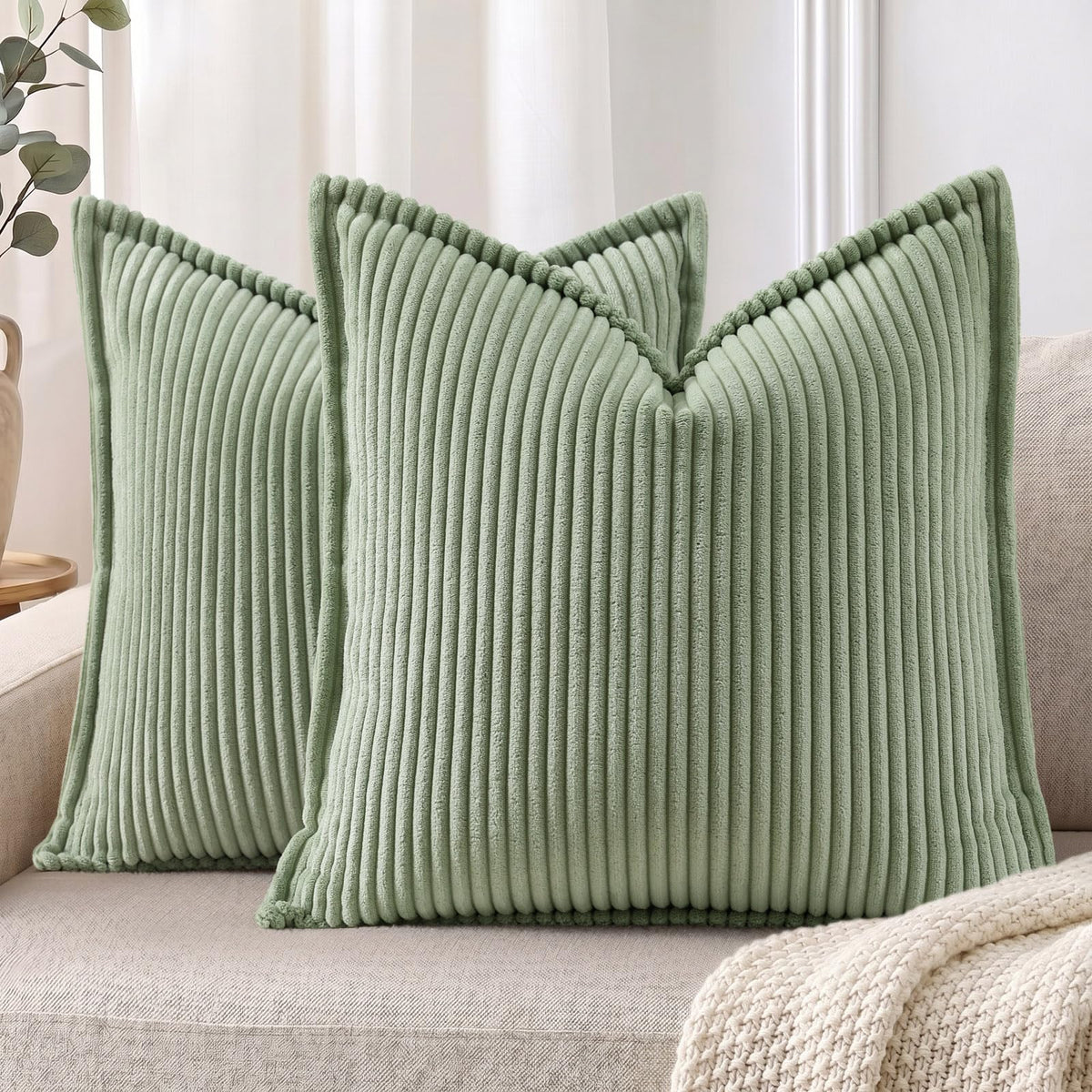 Mecatny Corduroy Fall Throw Pillow Covers 18x18 Set of 2 Cream White