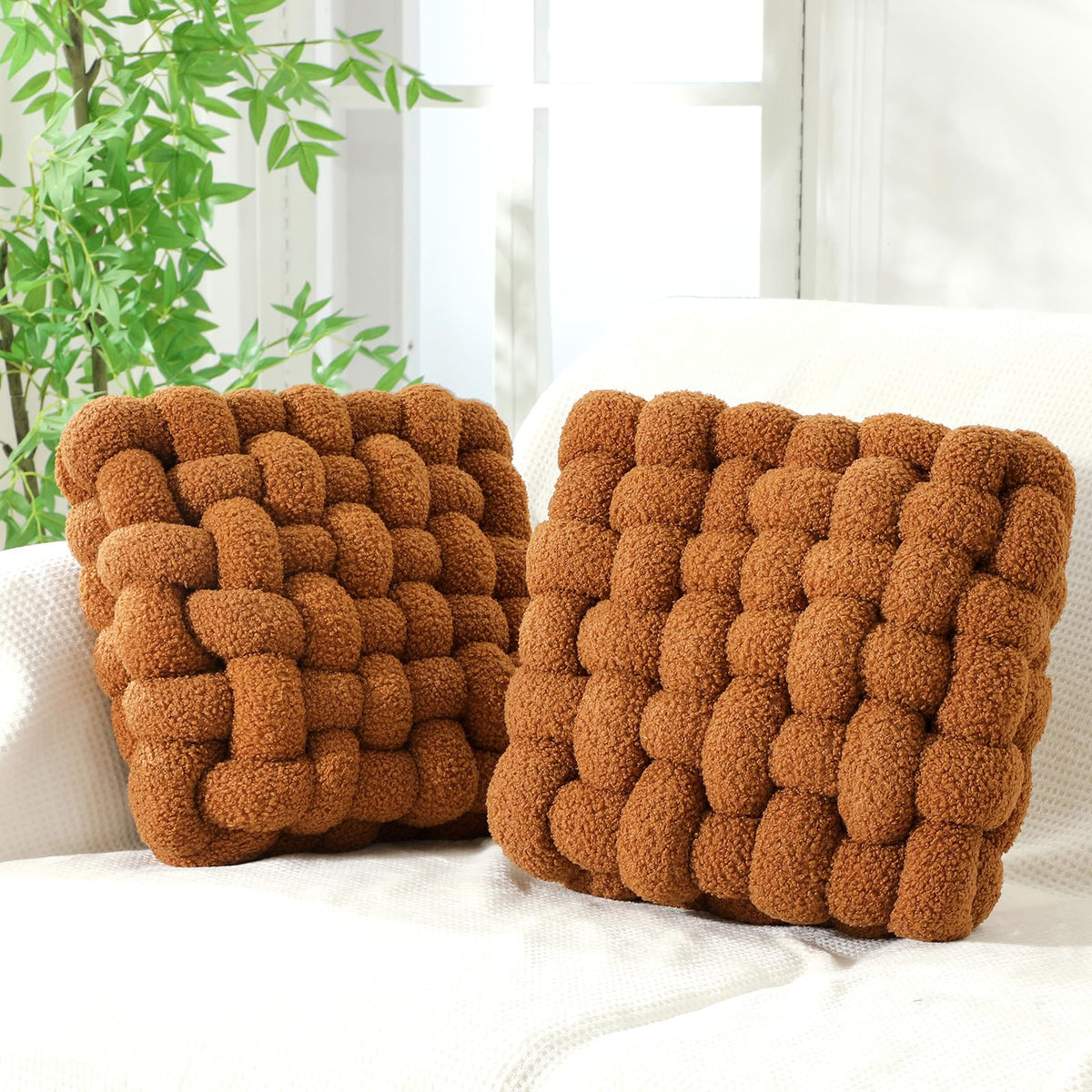 Wenqik 2 Pcs Knot Pillows Square Throw Pillow, Caramel, Crystal Velvet