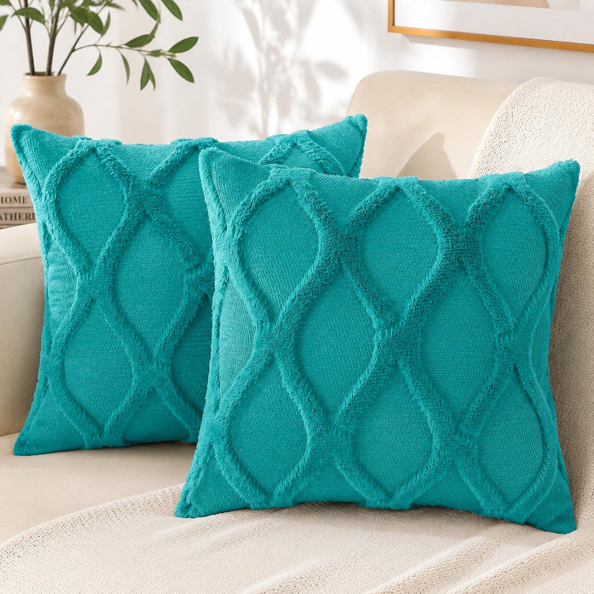 decorUhome Fall Throw Pillow Covers 18x18 Inch Set of 2, Soft Plush Faux Fur Wool Rust Couch Pillow Covers, Decorative Neutral Pillow Cases for Bed Sofa Living Room Home Decor
