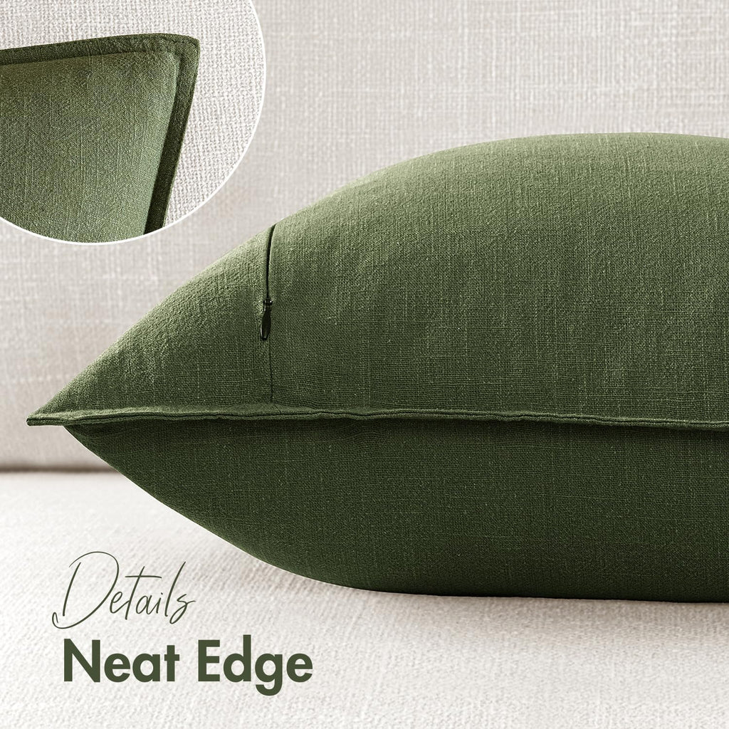 Set of 2 Linen Solid Throw Pillow Covers 20x20 Inch Dark Olive Green