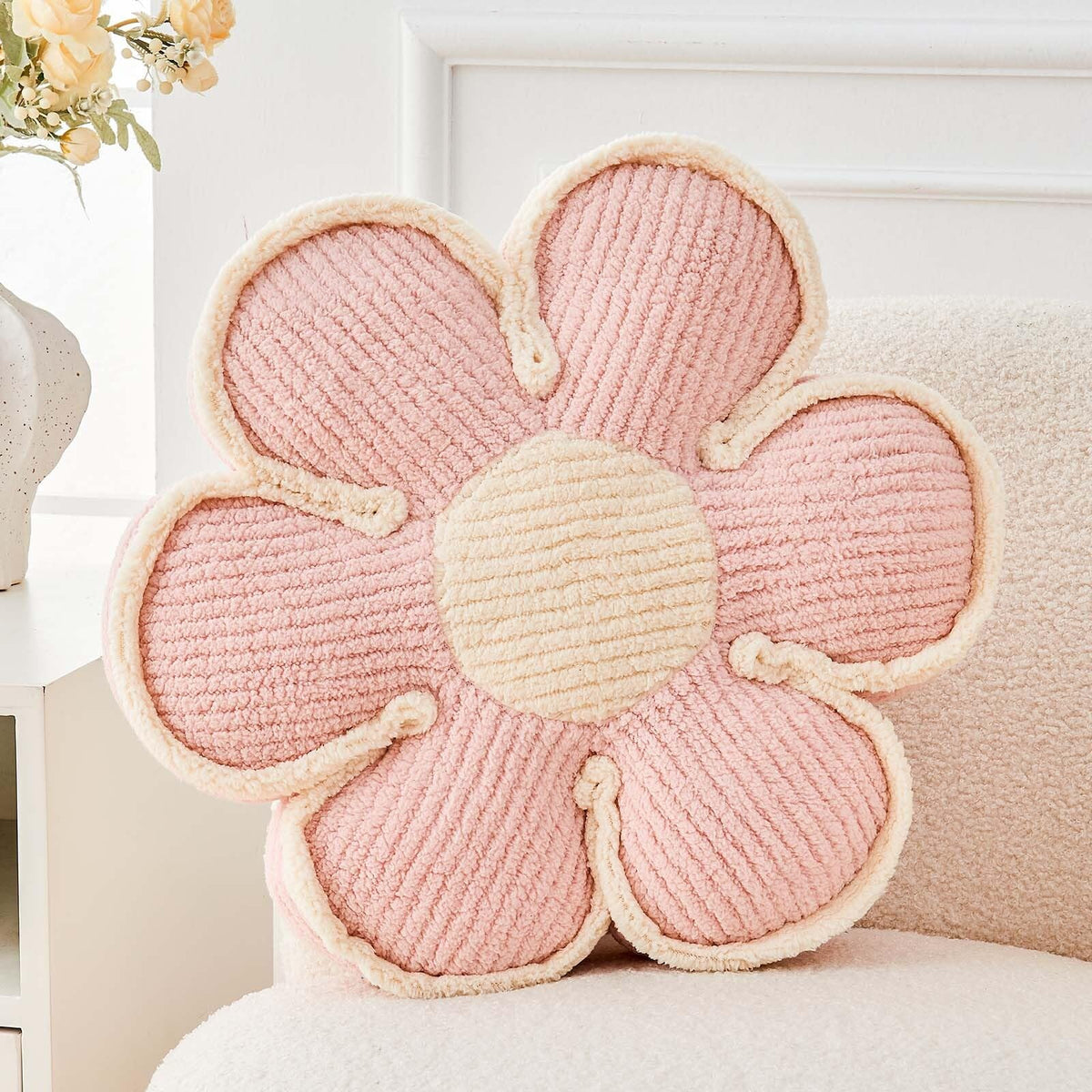Kcvvcr Flower Pillow, Soft Shaped Floor Cushion, Decorative Throw Pillow, Seating Cushion, Plush Room Decor Pillows for Sofa Couch Bed (13.7 Inch, Ivory)