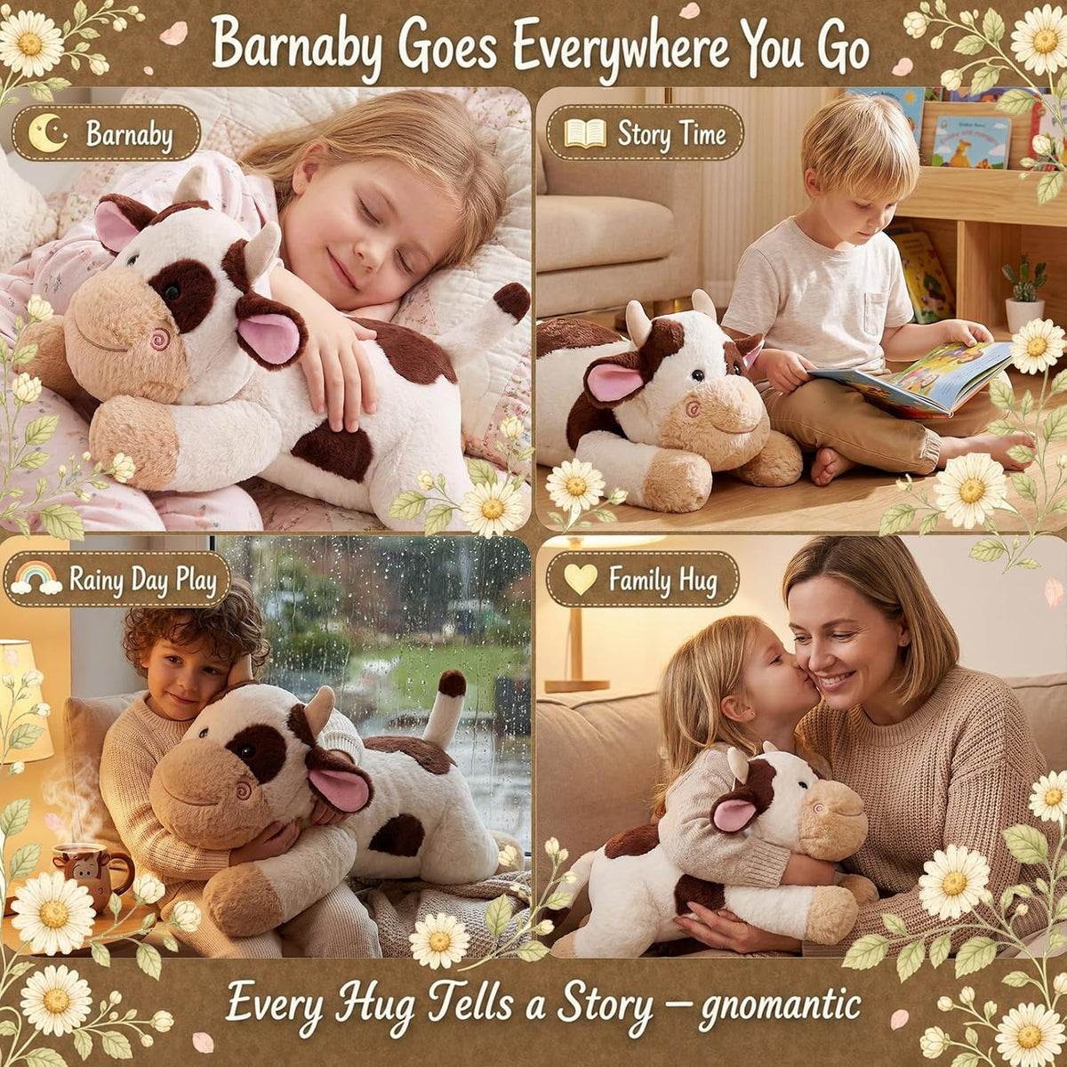 gnomantic Cow Weighted Stuffed Animals, Plush Pillow for Kids