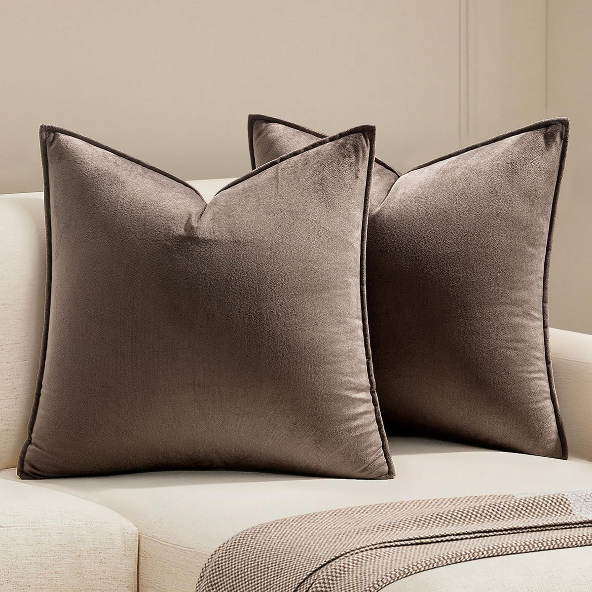 MIULEE Decorative Brown Velvet Throw Pillow Covers for Couch 18x18 Inch