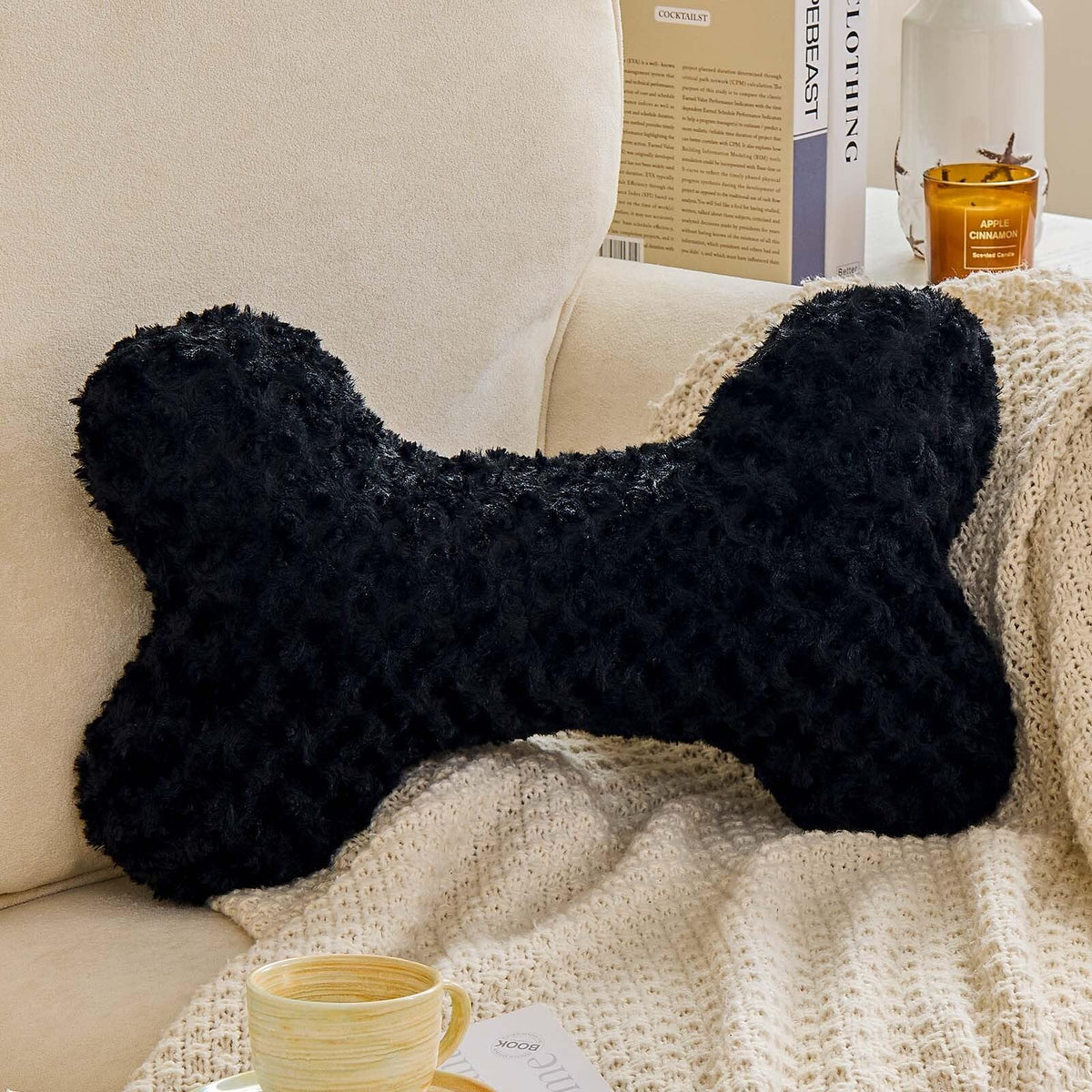 Bone Pillow Cute Bone Shaped Decorative Throw Pillows Aesthetic Home Decor Pillow Pet Pillow Plush Cushion for Bed (Cream, 15 Inch)
