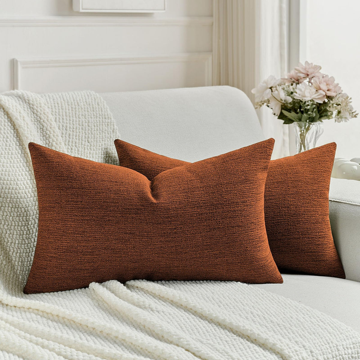 FUTEI Pack of 2 Faux Linen Throw Pillow Covers 18x18 Inch,Light Grey