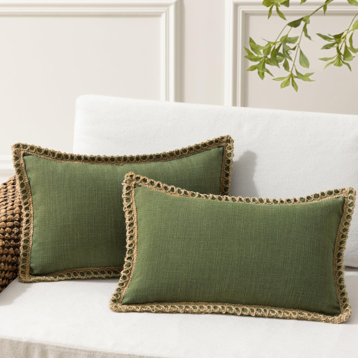 Phantoscope Pack of 2 Coastal Aqua Pillow Covers 18x18, Textured Polyester with Rope Trim, Fade Resistant Vintage Turquoise Blue Decorative Cushion Cases, Hidden Zipper, Farmhouse Boho Beach Decor