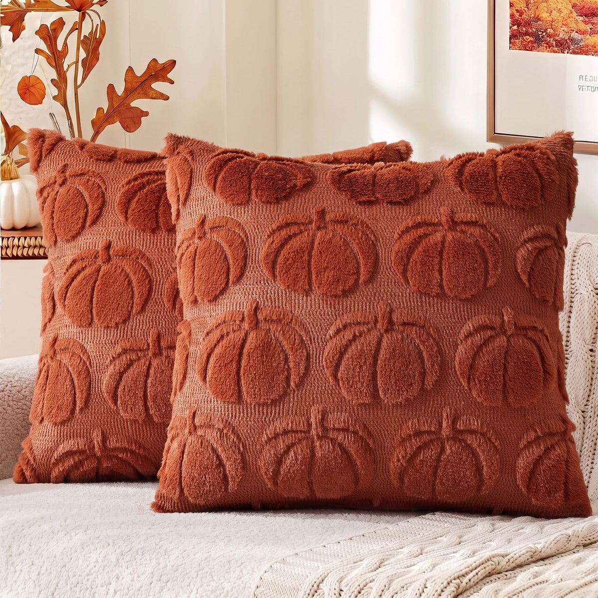 decorUhome Beige Bow Cute Girl Faux Fur Throw Pillow Covers 18x18 Set of 2