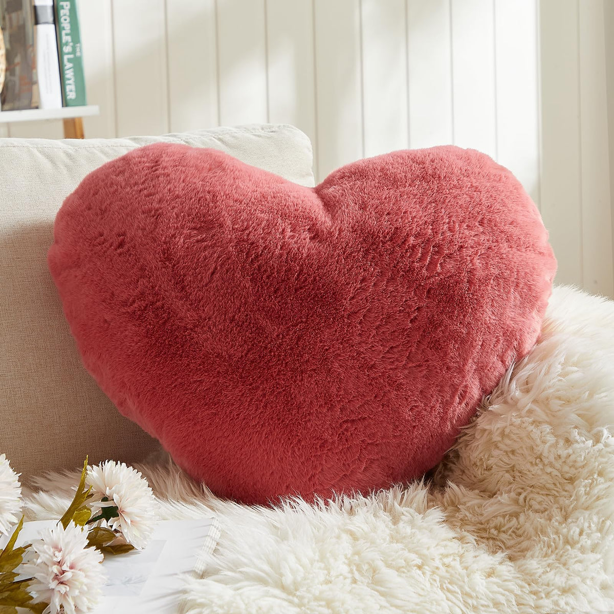 EastTree Heart Pillows, Light Blue Heart Shaped Pillows, Love Throw Pillows Gifts, Ultra Soft Faux Rabbit Fur Small Cute Pillows, Women Girls Kid Room Decor 10x13 Inch