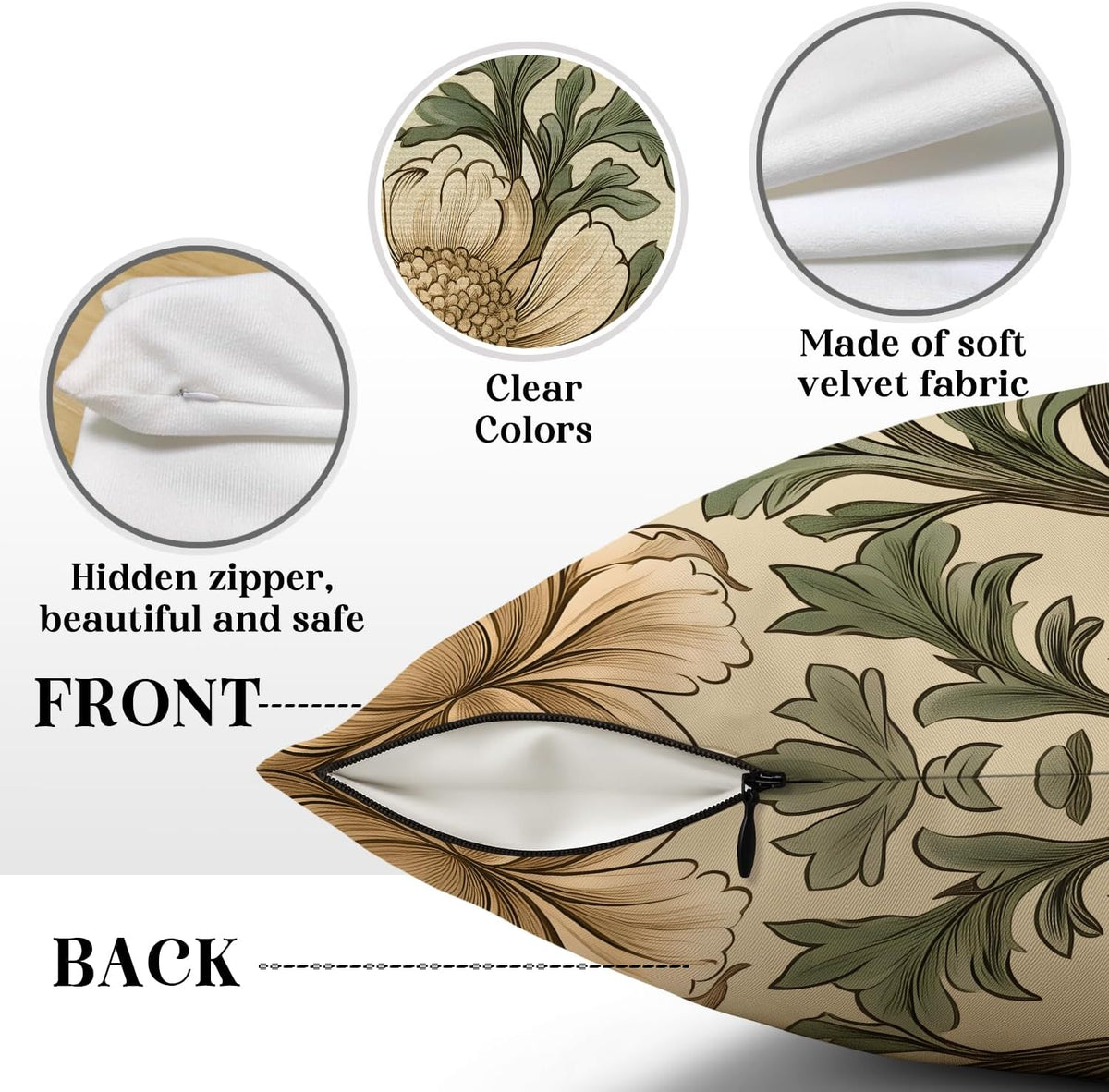 Vintage William Morris Inspired Poppy Floral Throw Pillow Cover 18×18,Olive Green Botanical Cushion Cover,Retro Floral Art Decorative Square Double-Sided Pillowcase for Sofa Bed Farmhouse