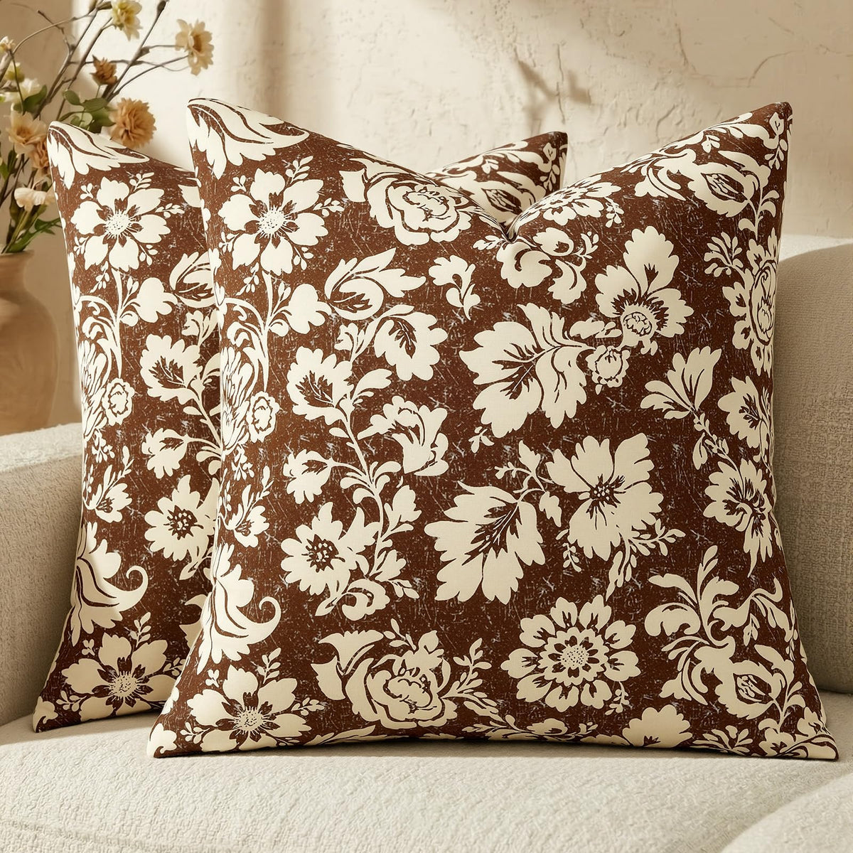 Cotton Navy Blue 18x18 Floral Decorative Sofa Couch Throw Pillow Covers