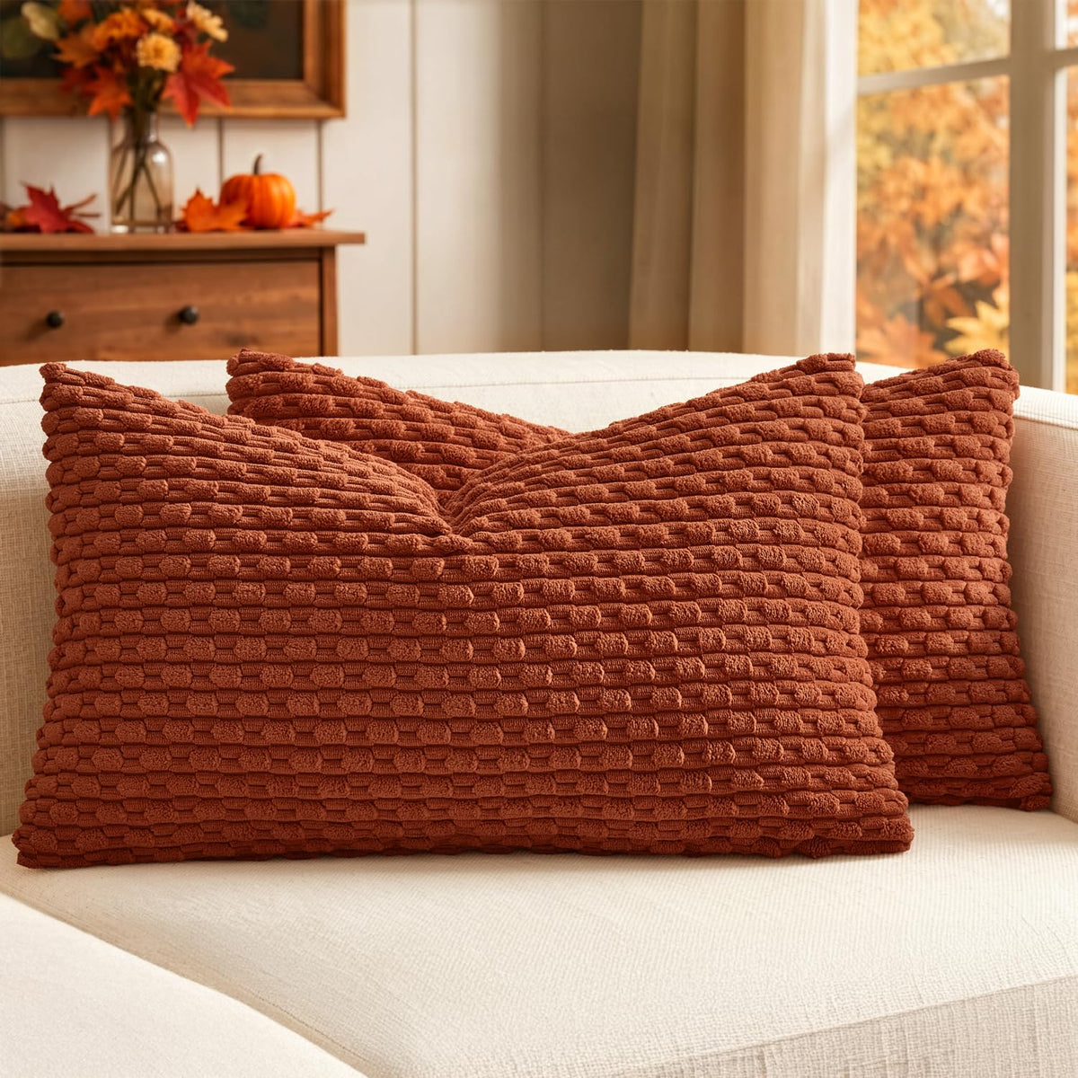 MIULEE Decorative Throw Pillow Covers 20x20 Sage Green Textured Corduroy