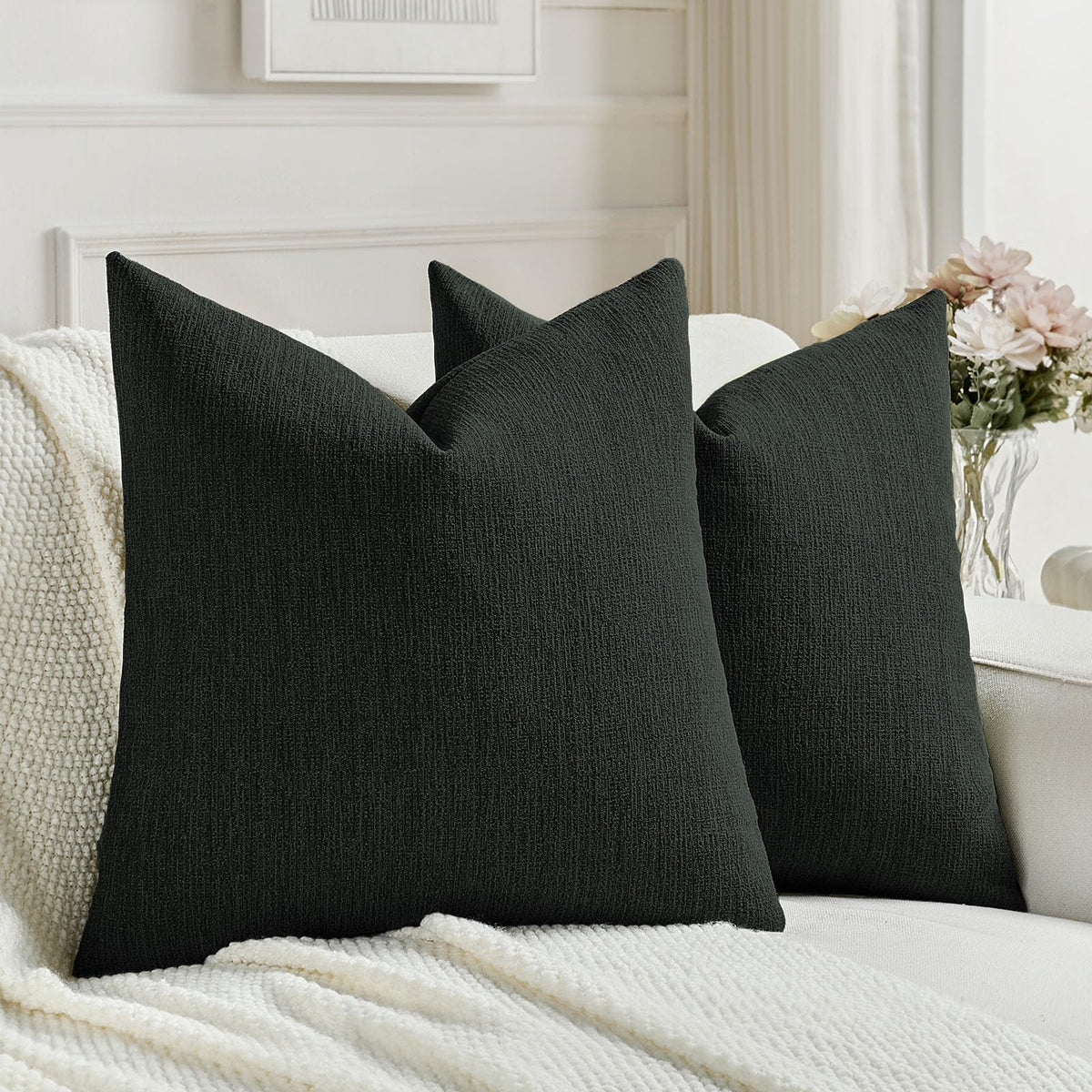 FUTEI Pack of 2 Faux Linen Throw Pillow Covers 18x18 Inch,Light Grey