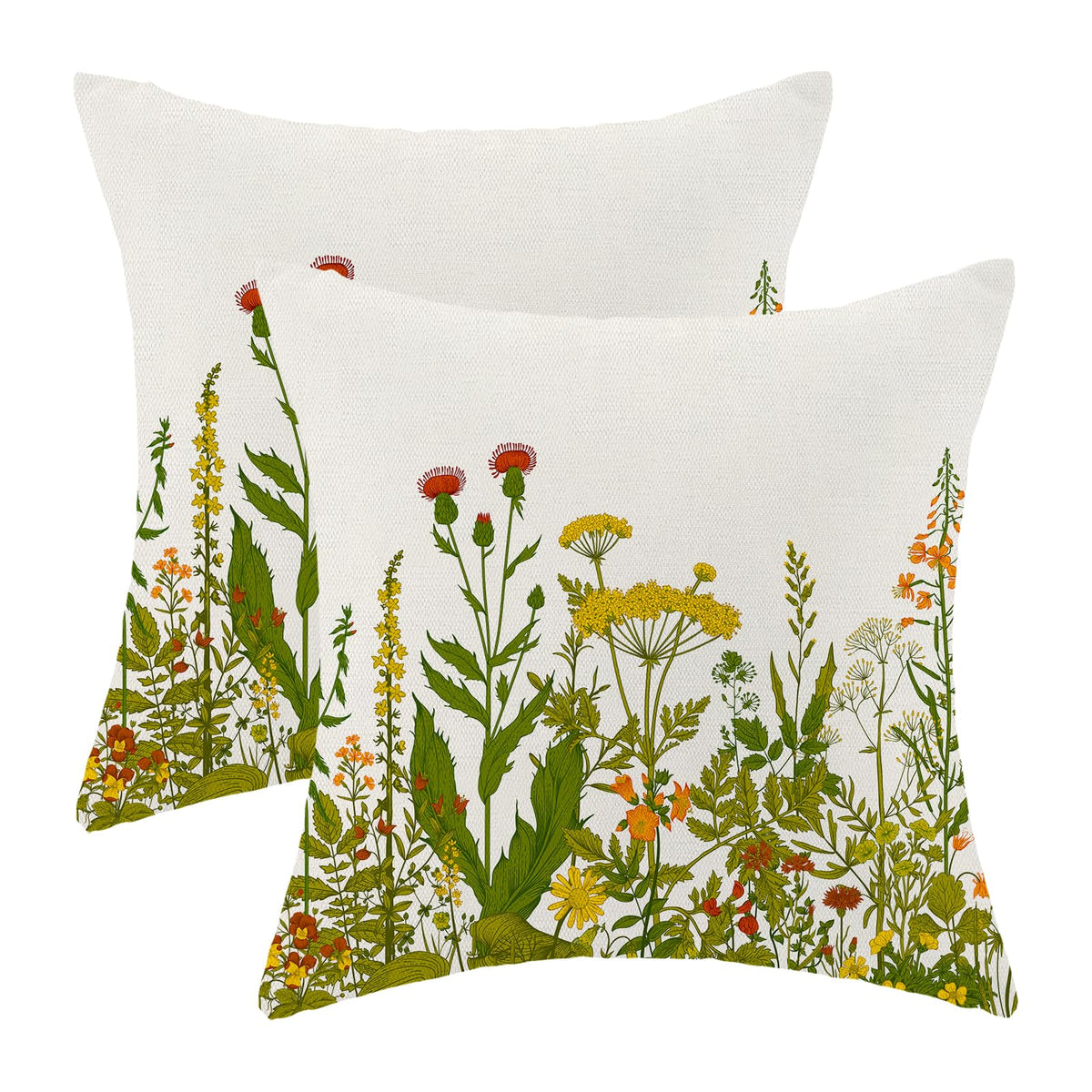 AEIOAE Spring Pillow Covers 18x18 Inch Set of 2,Blue Teal Wild Flower Plant Throw Pillows Case,Seasonal Floral Outdoor Decorative Square Linen Farmhouse Decor Cushion Covers for Home Sofa Bed Couch