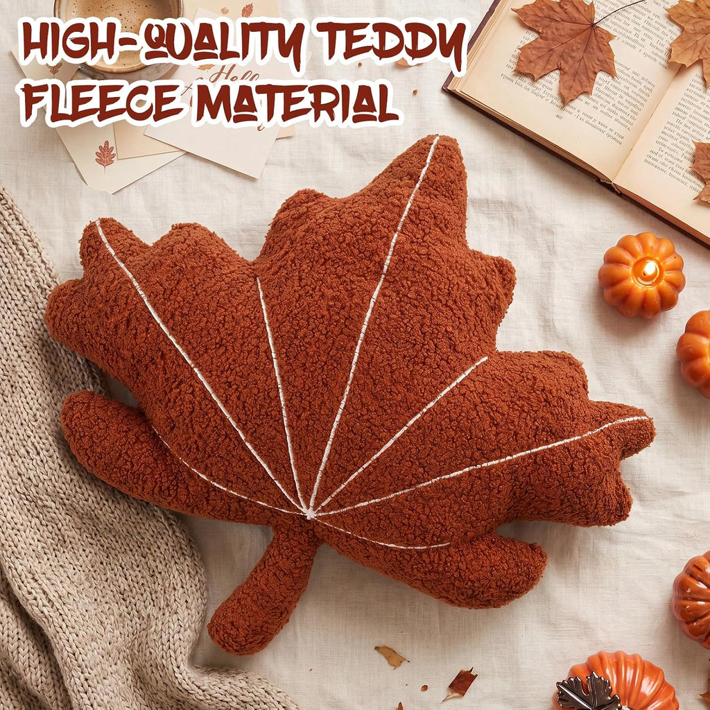 Geelin Leaf Shaped 3D Throw Pillows Plush Maple Leaf Pillow for Decorative