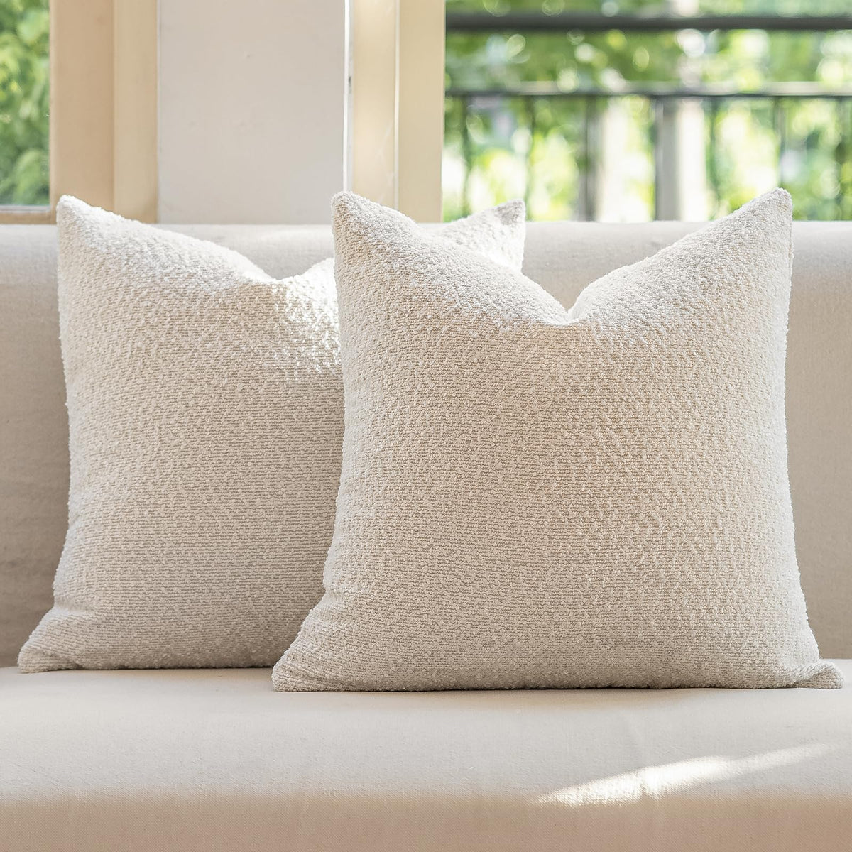 GEEORY Decorative Throw Pillow Covers 18x18 Inch Pack of 2,Textured Boucle Neutral Cushion Cases for Bed Couch Sofa, Accent Mordern Farmhouse & Minimalist Home Decor (Olive Green) GE05-18