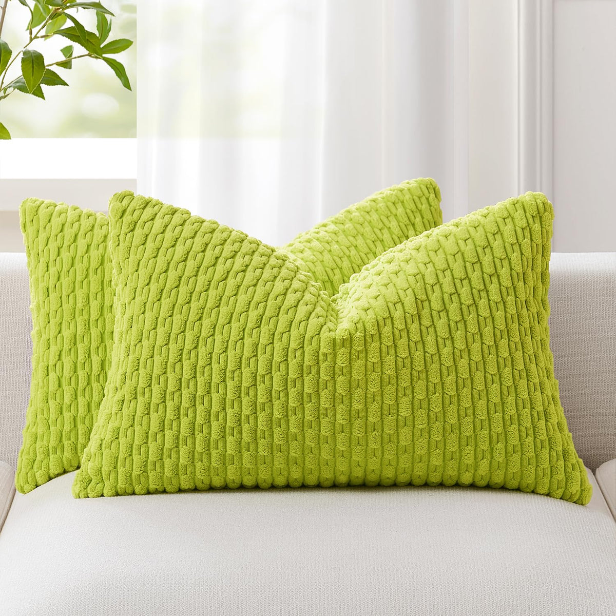 Kevin Textile Soft Corduroy 18x18 Inch Pillow Covers 2 Pack, Dark Green