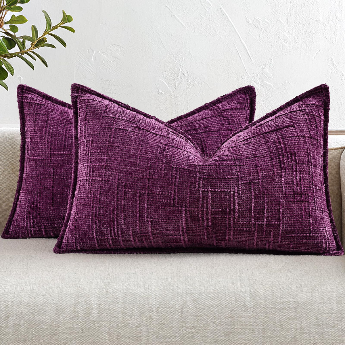 decorUhome Chenille Decorative Throw Pillow Covers 12x20 Set of 2, Navy