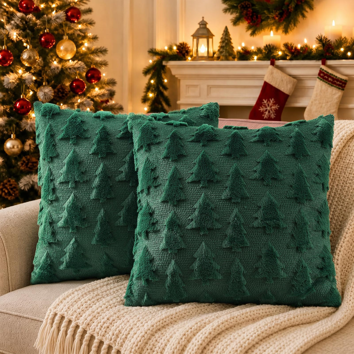 decorUhome Beige Bow Cute Girl Faux Fur Throw Pillow Covers 18x18 Set of 2