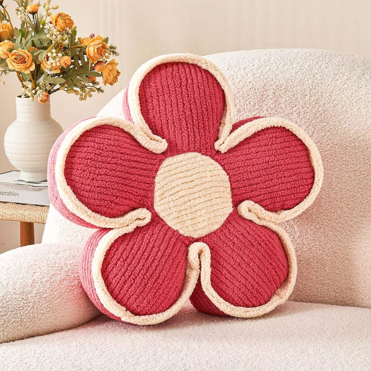 Kcvvcr Flower Pillow, Soft Shaped Floor Cushion, Decorative Throw Pillow, Seating Cushion, Plush Room Decor Pillows for Sofa Couch Bed (13.7 Inch, Ivory)