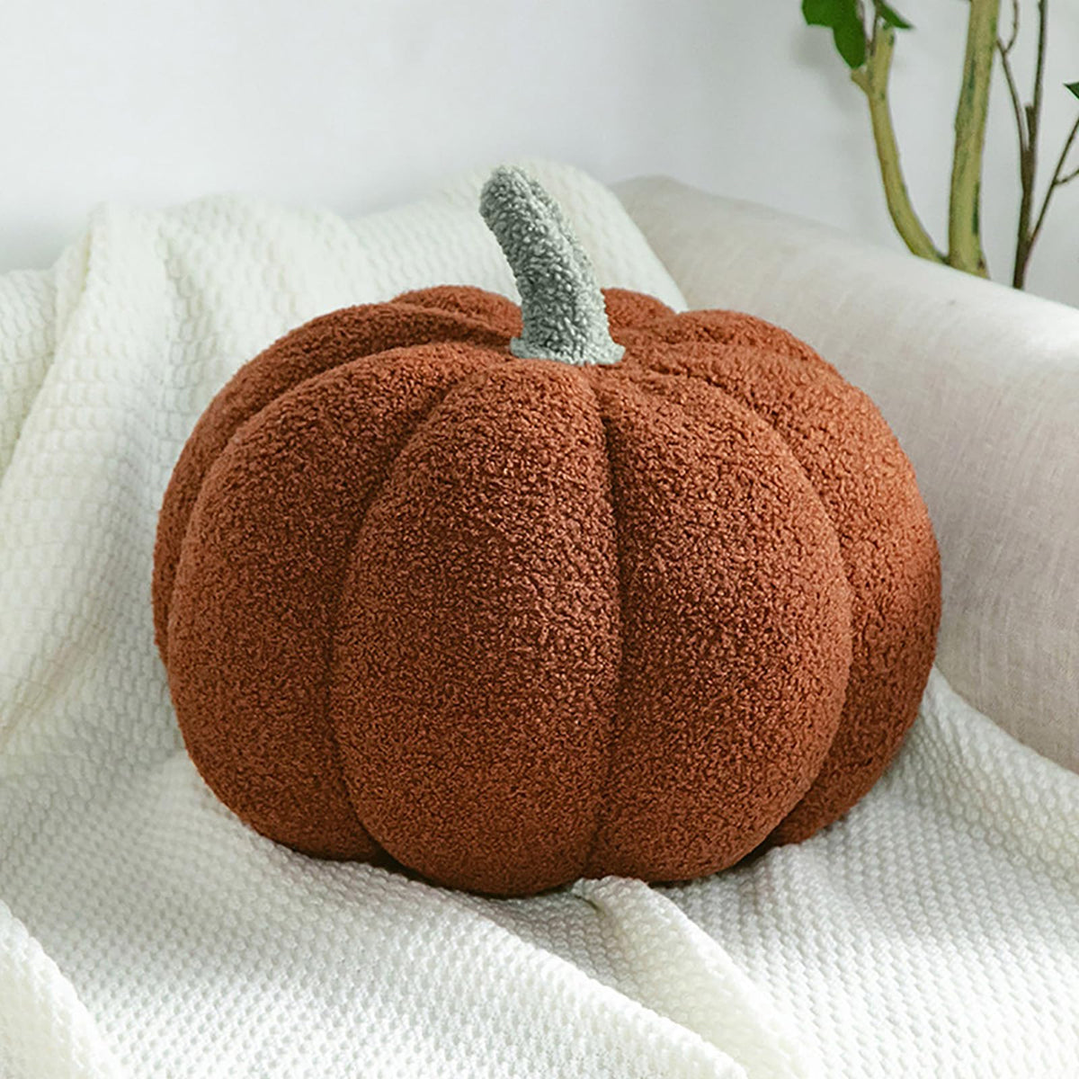 Pumpkin Pillows Fall Decor Dark Green Plush Sherpa Pumpkin Decor Pillow for Couch Bed Home Halloween Thanksgiving Party,11.02 inch