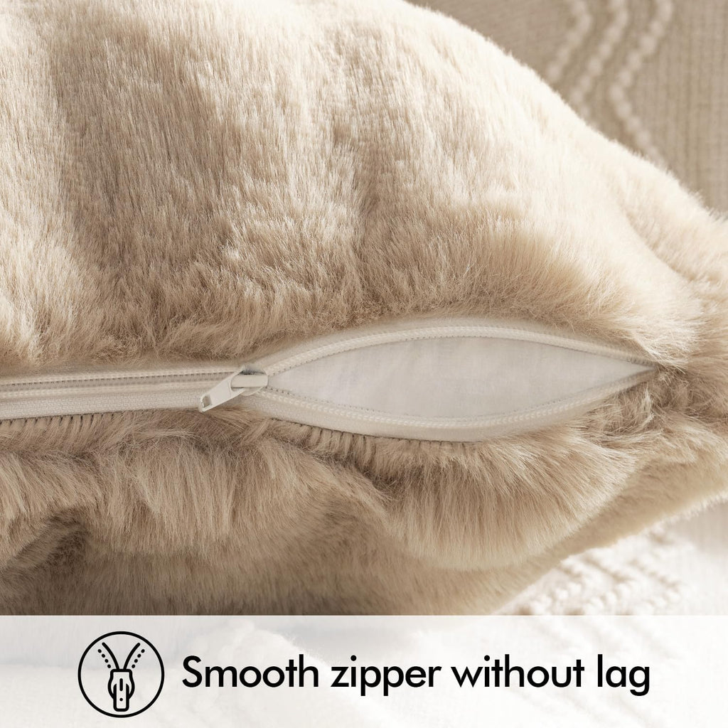 MIULEE Pack of 2 Faux Fur Fluffy Pillow Covers 18x18 Inch, Khaki