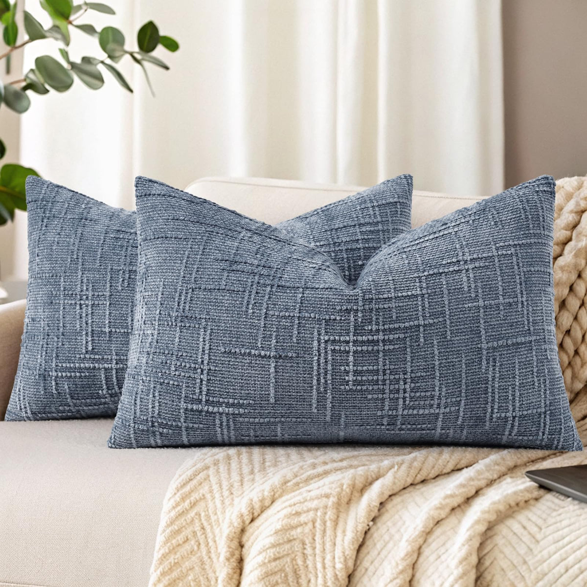 decorUhome Textured Chenille Throw Pillow Covers 18x18 Set of 2 Ivory