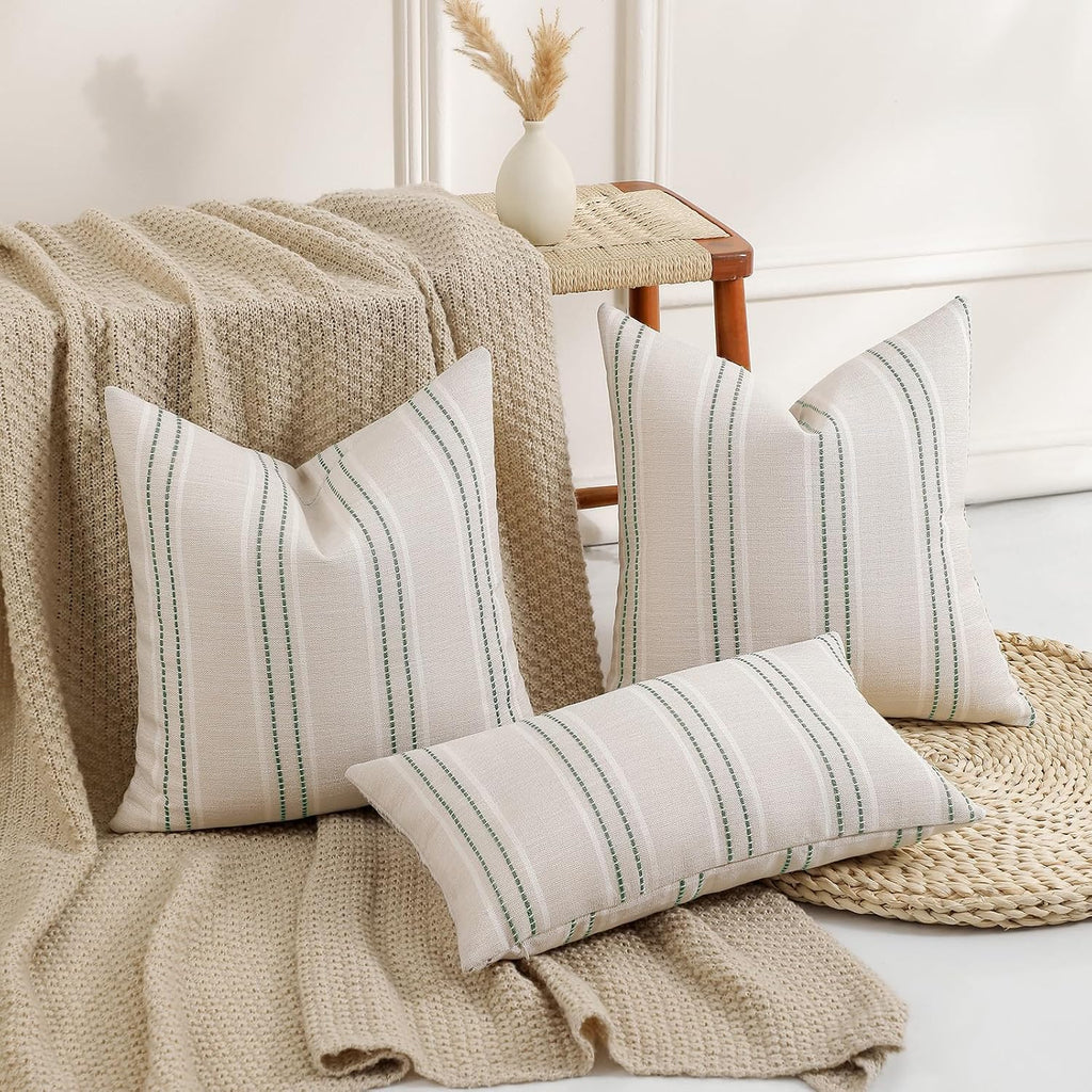 Hckot Sage Green Throw Pillow Covers 20x20 Set of 2 Striped Pillow Covers