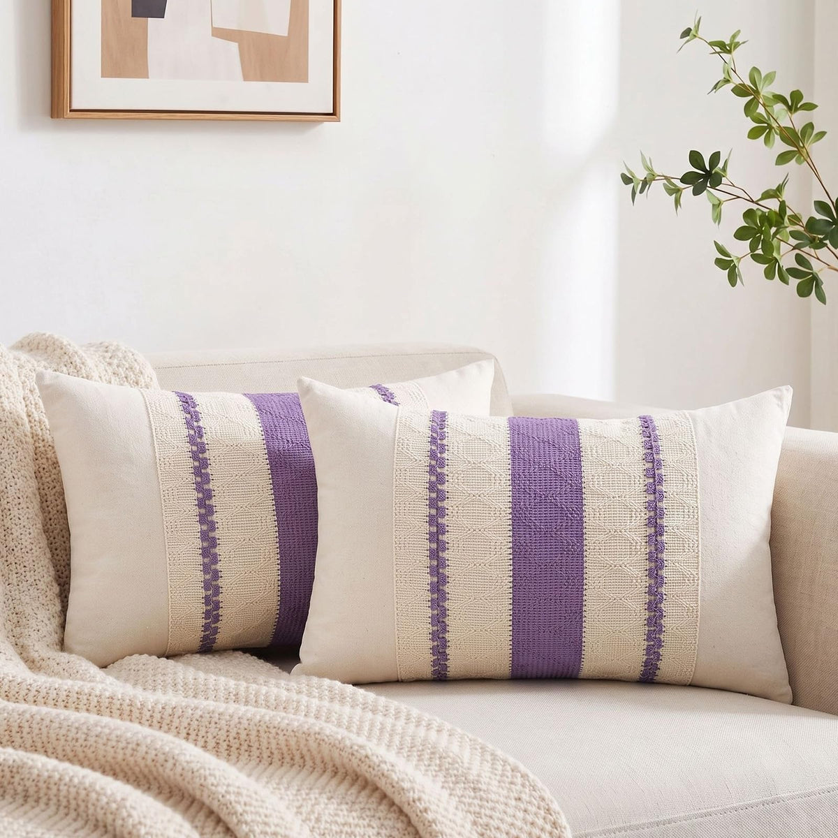 Fancy Homi Set of 2 Boho Olive Green Decorative Throw Pillow Cover 18x18 Inch for Couch Bed Sofa, Aesthetic Modern Organic Farmhouse Home Decor, Soft Cotton Cute Accent Macrame Woven Cushion Case