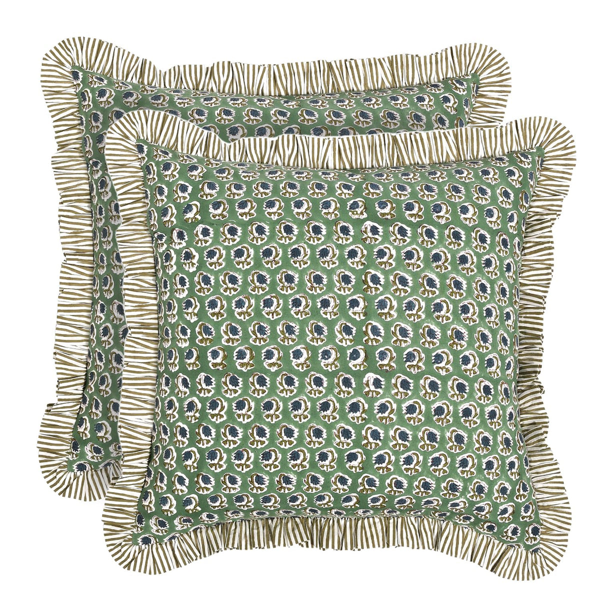 Ridhi Goldenrod Yellow Block Print Ruffle Pillow Covers 18x18 Inch Set of 2
