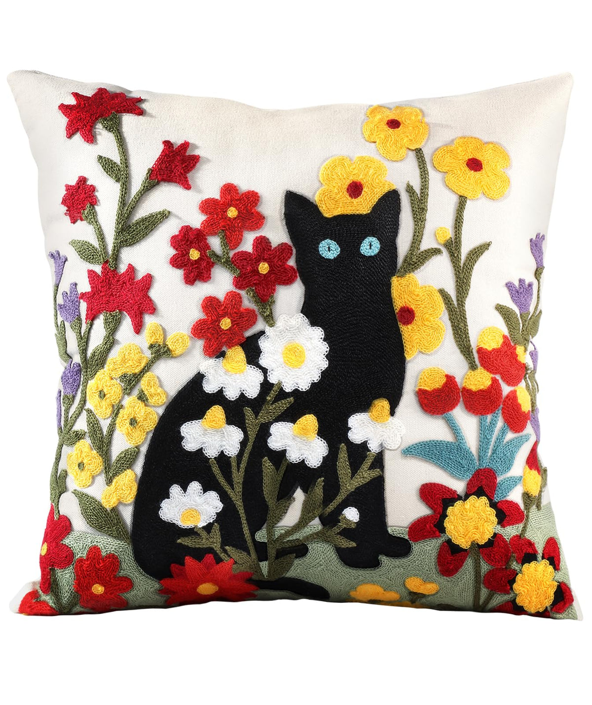 Embroidered Throw Pillow Cover, 18x18 Inch, Fall Abstract Floral