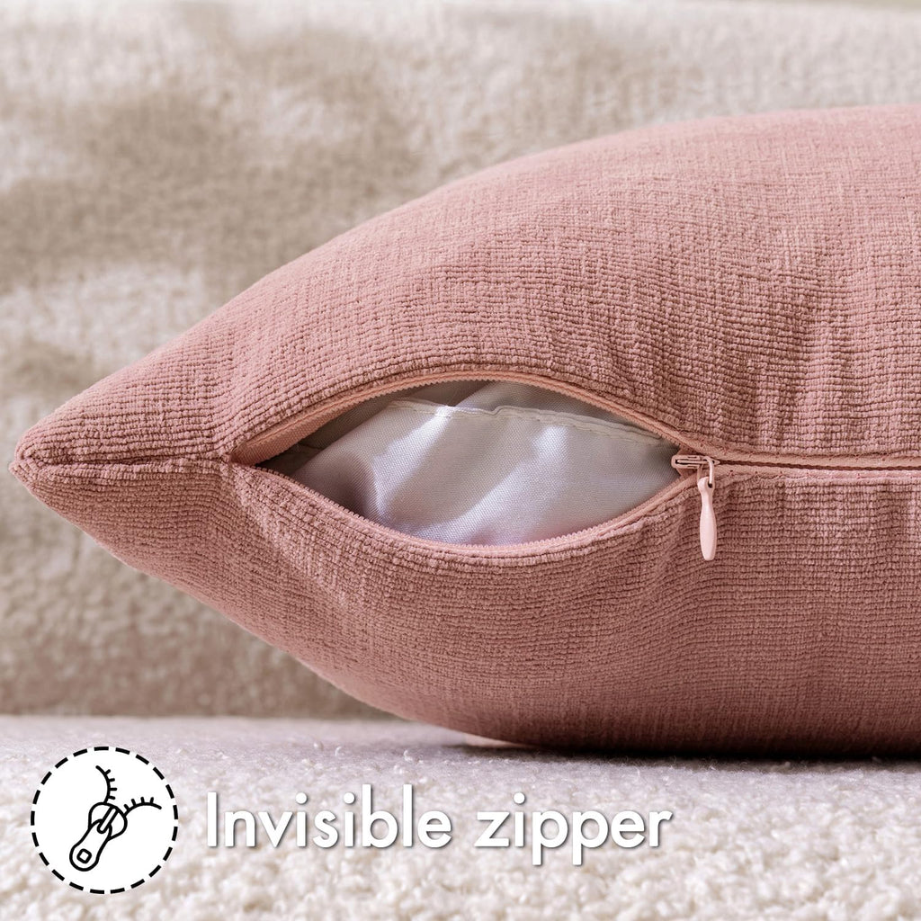 MIULEE Blush Pink Chenille Couch Throw Pillow Covers, 18x18