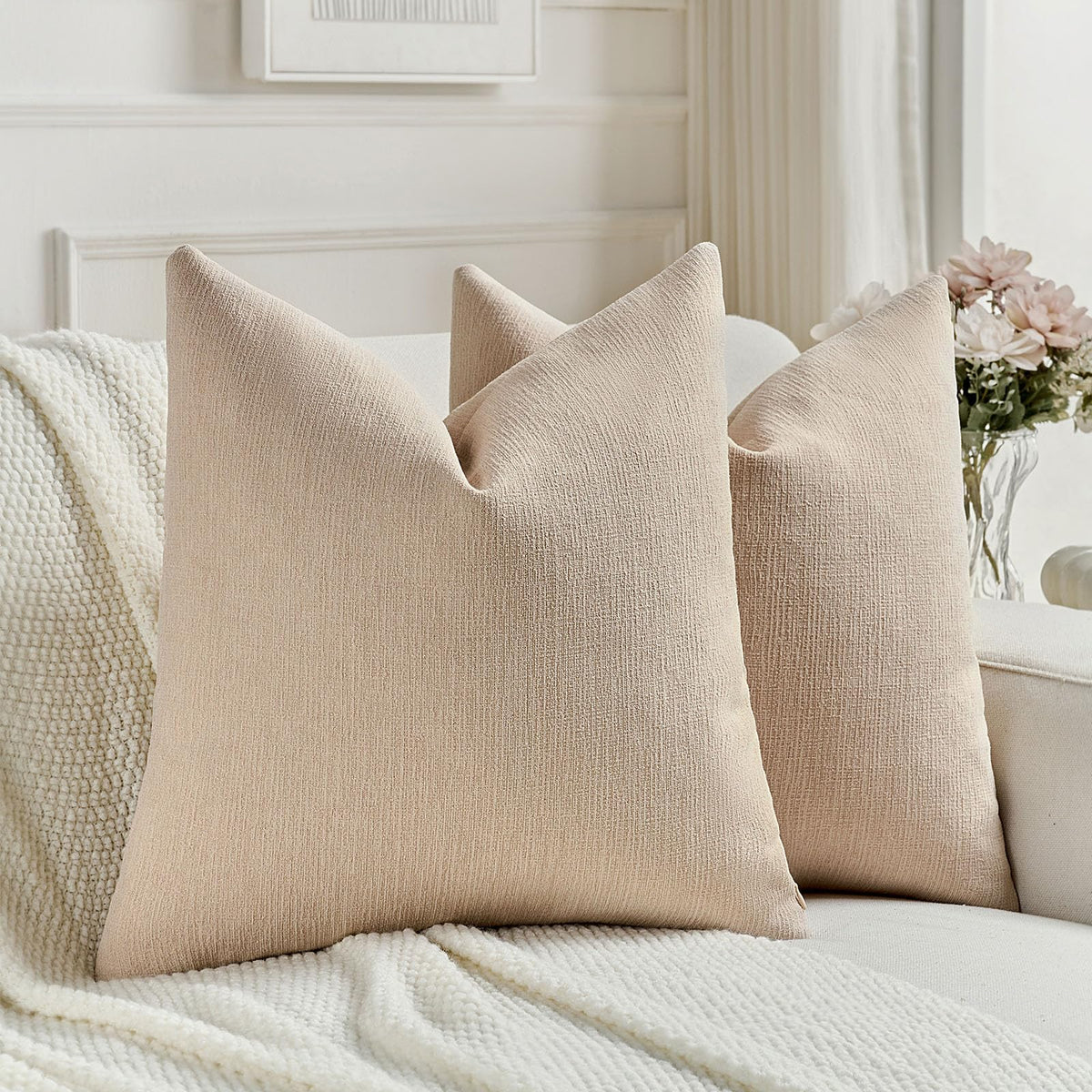 FUTEI Pack of 2 Faux Linen Throw Pillow Covers 18x18 Inch,Light Grey