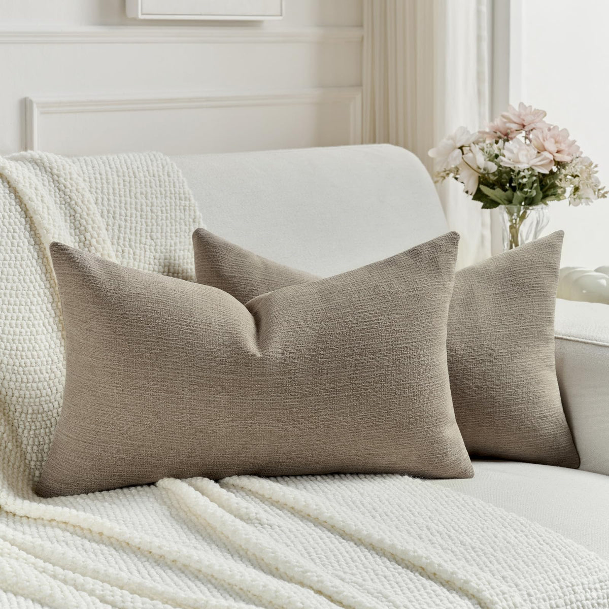 FUTEI Pack of 2 Faux Linen Throw Pillow Covers 18x18 Inch,Light Grey