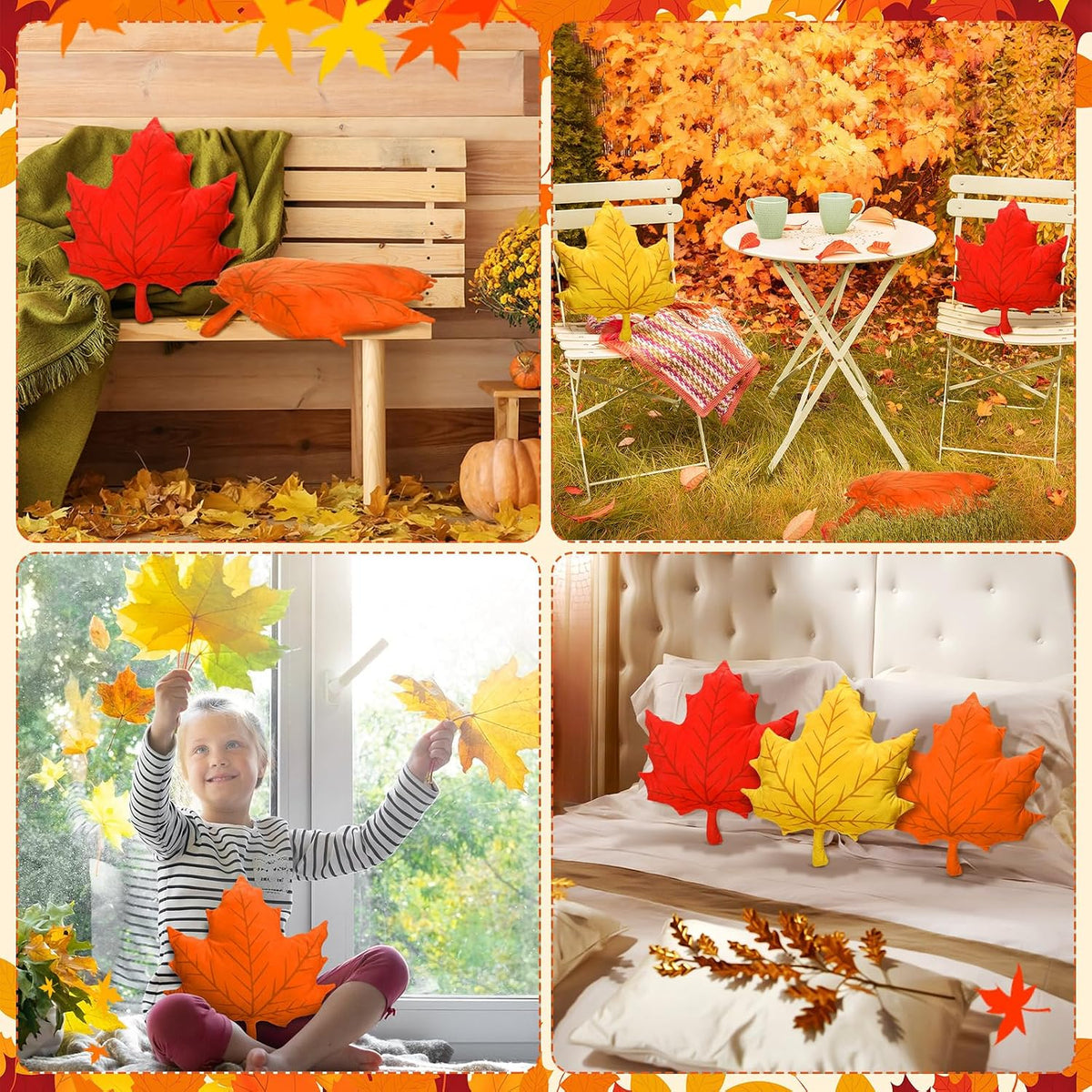 Suzile 3 Pcs Fall Throw Pillows Maple Leaf Pillows Autumn Decor