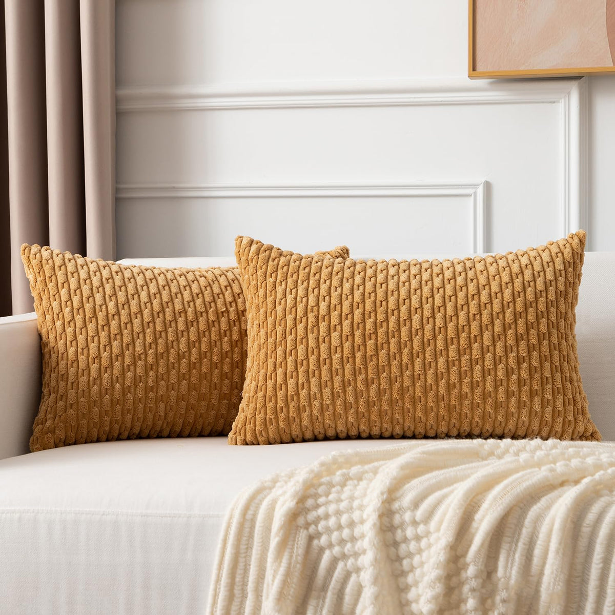 Kevin Textile Soft Corduroy 18x18 Inch Pillow Covers 2 Pack, Dark Green