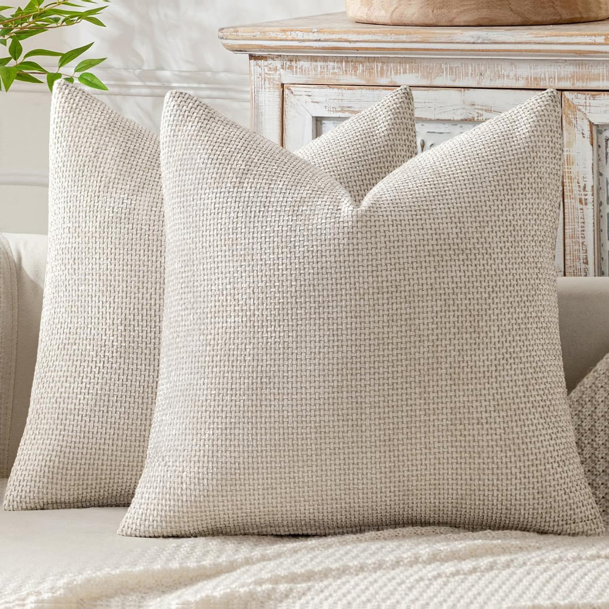 MIULEE Decorative Couch Throw Pillow Covers 20x20 Inch Neutral Beige 2 Pack