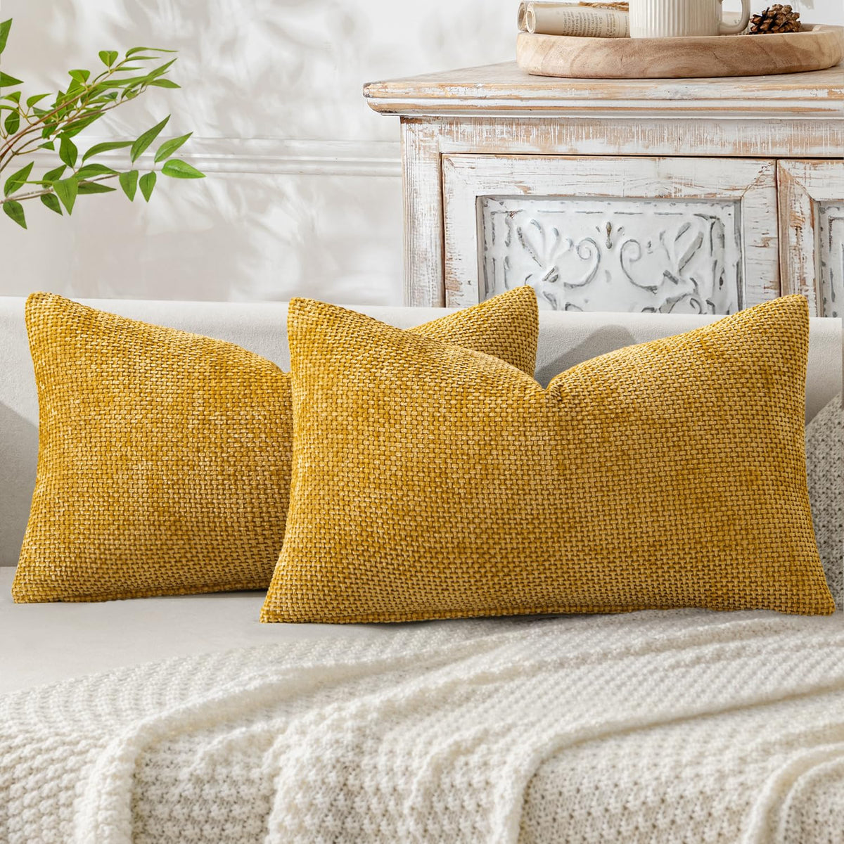 MIULEE Decorative Couch Throw Pillow Covers 20x20 Inch Neutral Beige 2 Pack