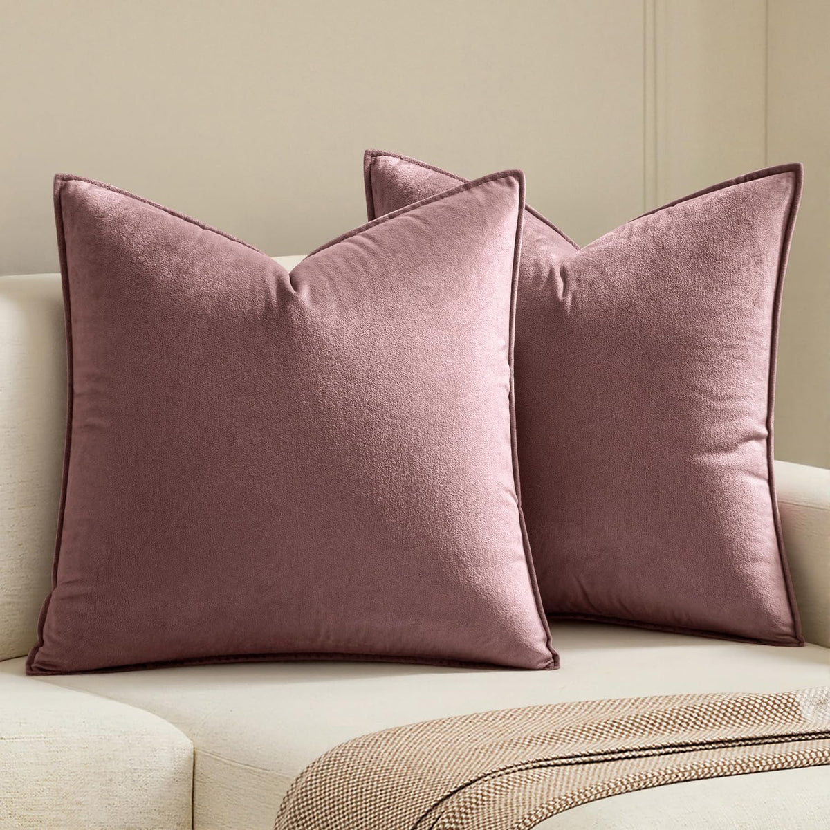 MIULEE Decorative Brown Velvet Throw Pillow Covers for Couch 18x18 Inch