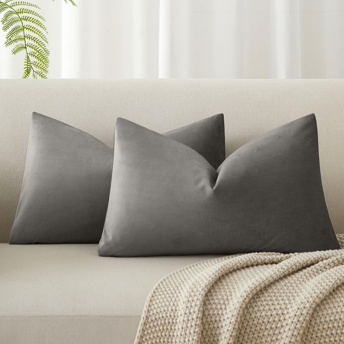 Velvet Throw Pillow Covers 18x18 for Couch Bed Sofa,Eggplant Purple