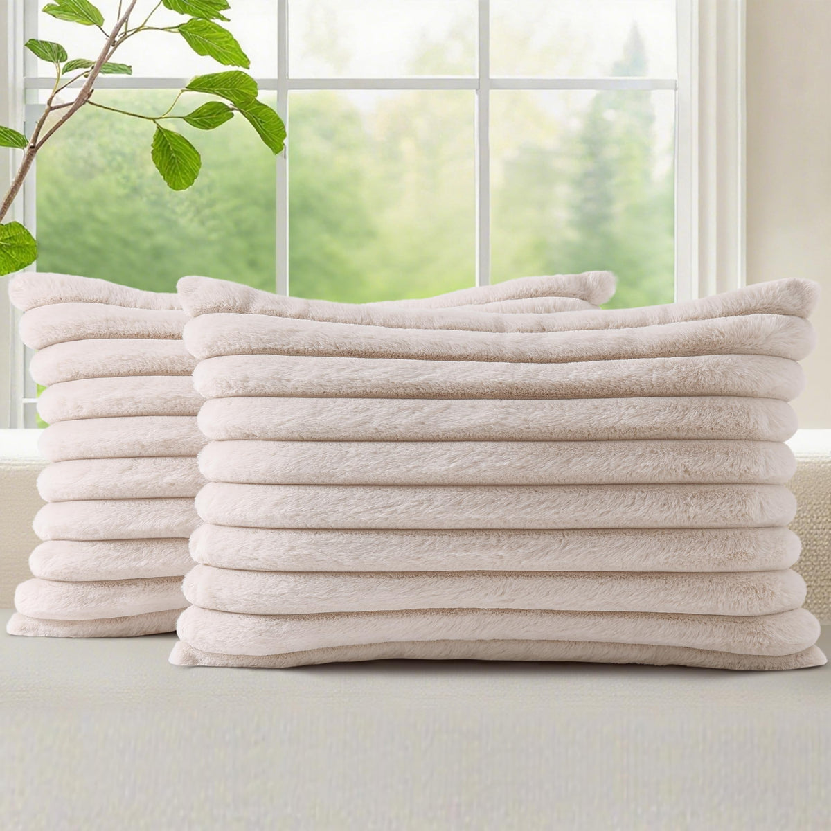 decorUhome Fall Faux Fur Throw Pillow Covers 18x18 Set of 2 Grey Blue