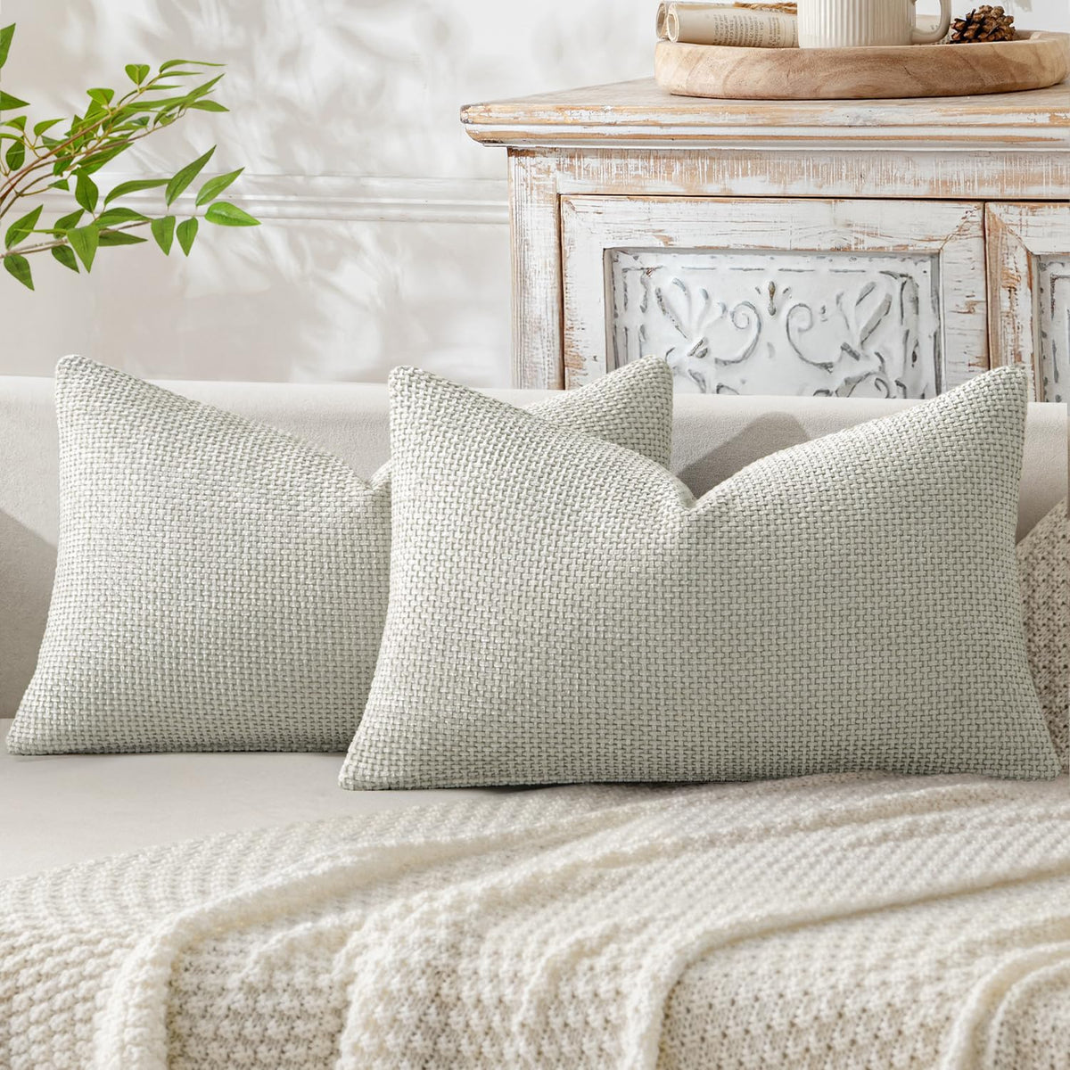 MIULEE Decorative Couch Throw Pillow Covers 20x20 Inch Neutral Beige 2 Pack