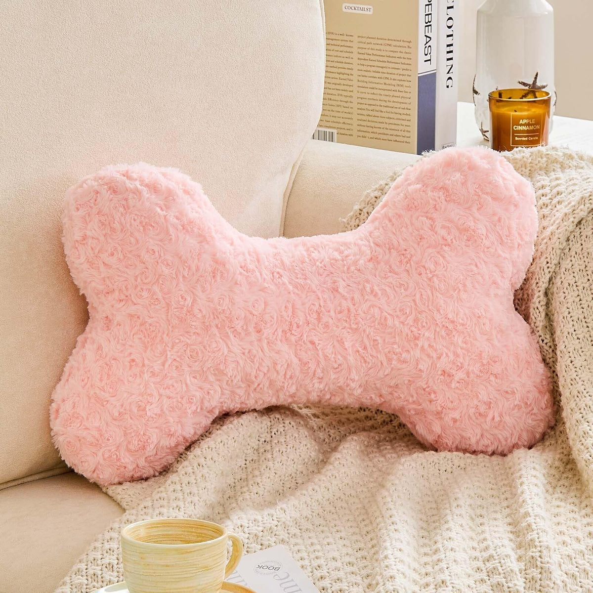 Bone Pillow Cute Bone Shaped Decorative Throw Pillows Aesthetic Home Decor Pillow Pet Pillow Plush Cushion for Bed (Cream, 15 Inch)