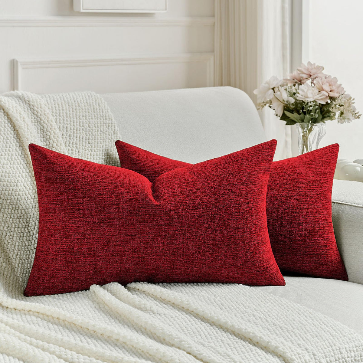 FUTEI Pack of 2 Faux Linen Throw Pillow Covers 18x18 Inch,Light Grey