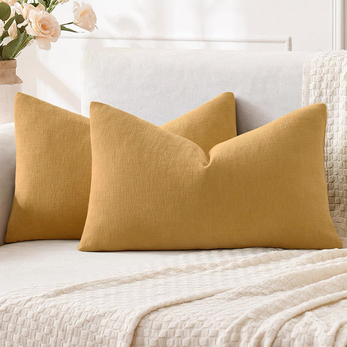 MIULEE Blush Pink Chenille Couch Throw Pillow Covers, 18x18