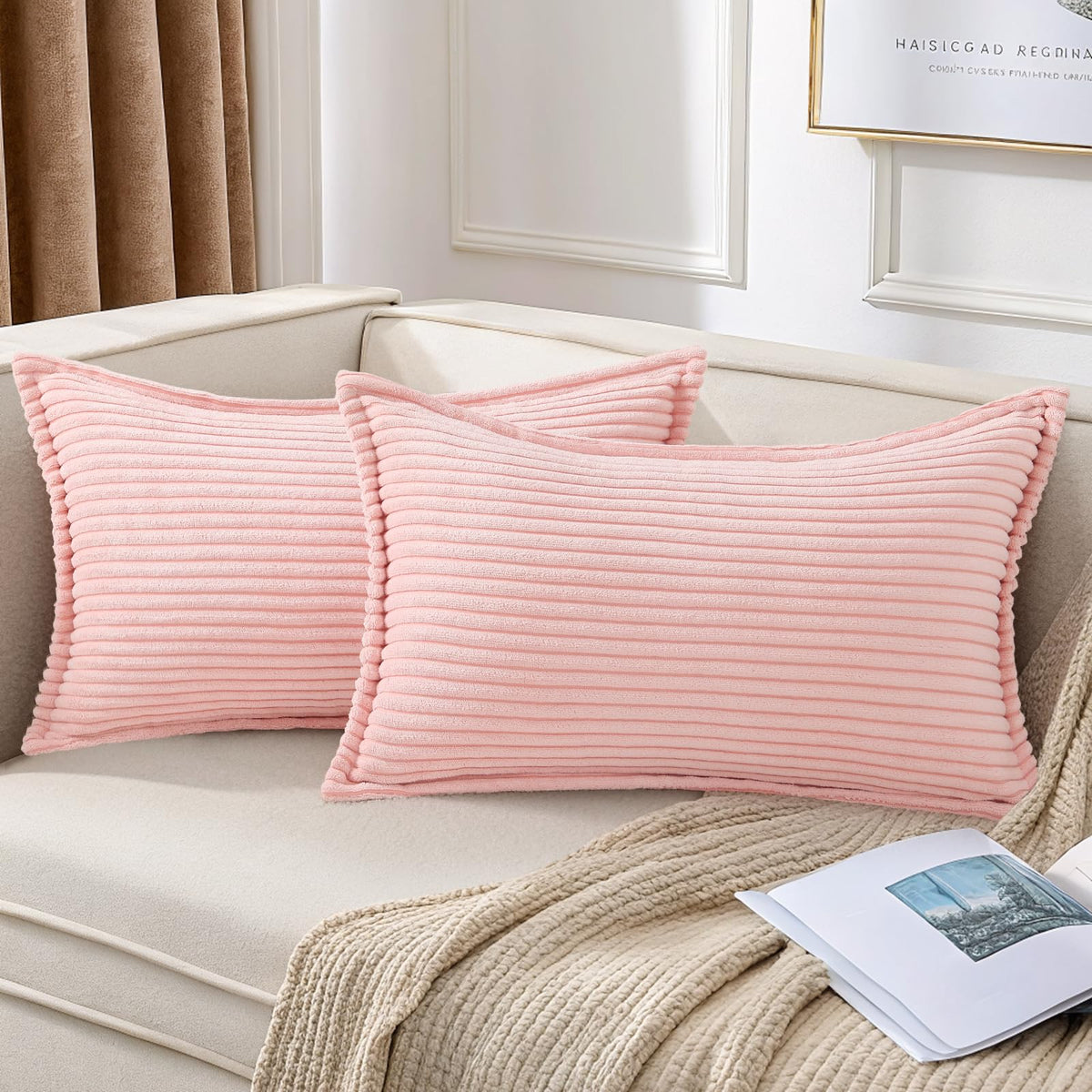 Mecatny Corduroy Fall Throw Pillow Covers 18x18 Set of 2 Cream White