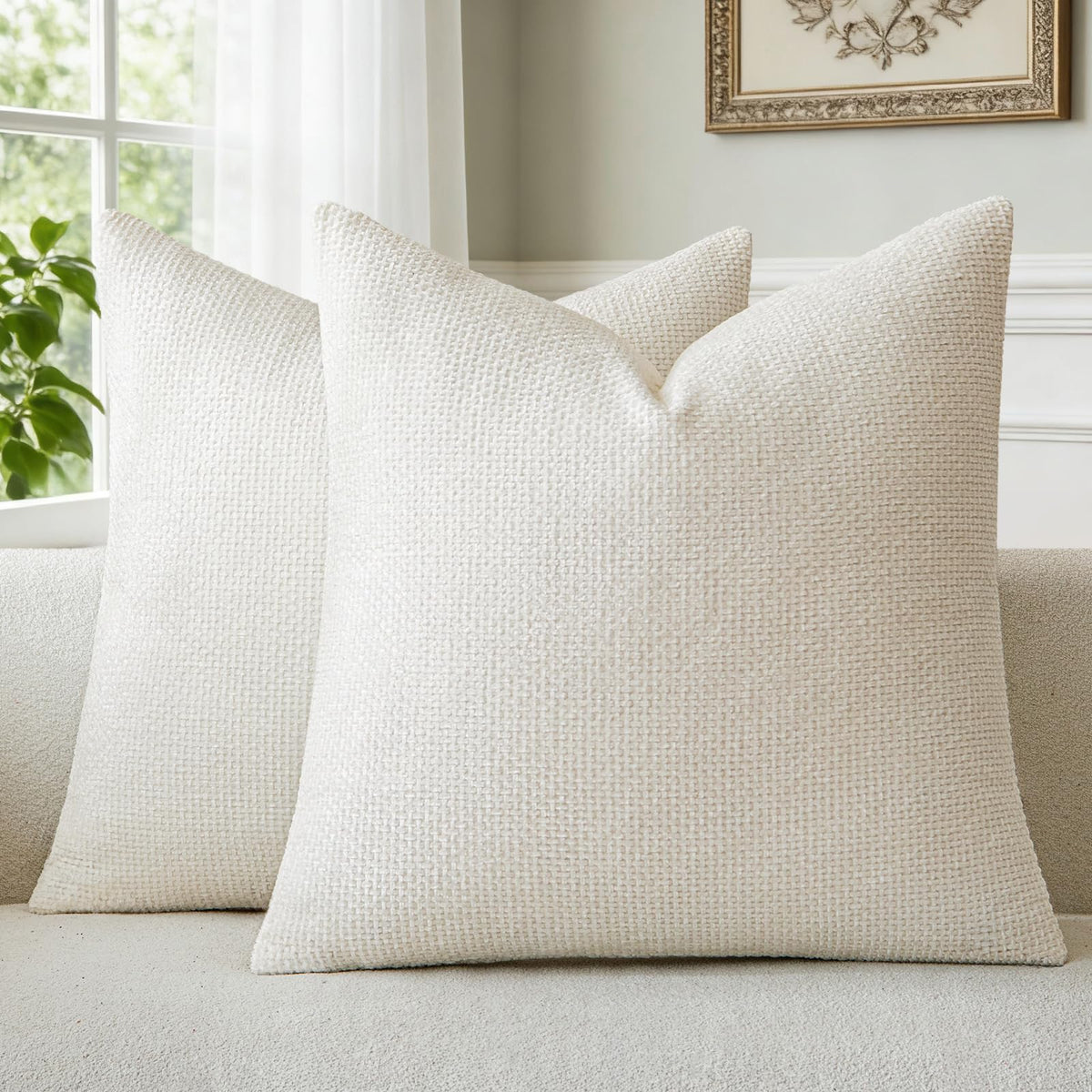 a moment Grey-Beige Chenille Throw Pillow Covers 16x16 Inch Pack of 2 Modern Decorative Throw Pillow Cases Farmhouse Cross Throw Pillowcases Home Decor for Sofa Bedroom Living Room