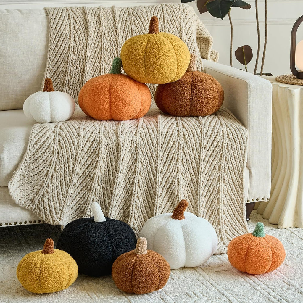 Pumpkin Pillows, Halloween Fall Room Décor (Orange, 8.6 Inches)