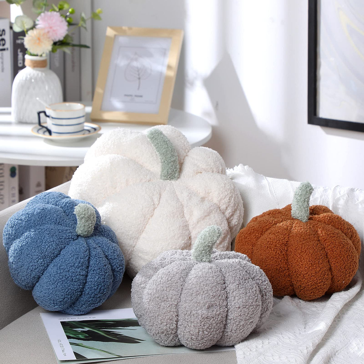 Kajaia 4 Pcs Pumpkin Pillow Fall Decor Thanksgiving, Vintage Color