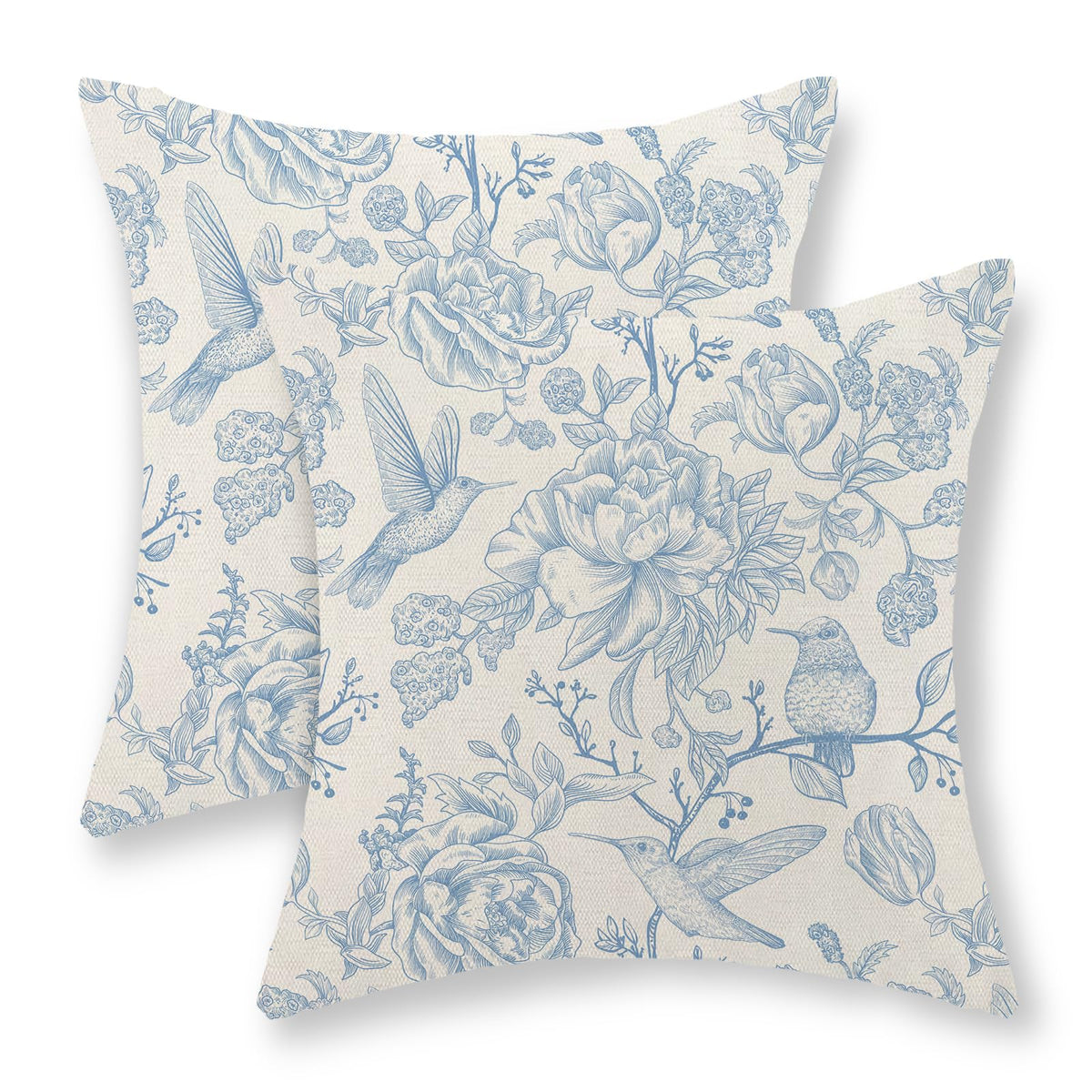 Sage Green Pillow Covers 18x18 Set of 2 Light Green Chinoiserie Bird Floral Throw Pillows Outdoor Decor Vintage Hummingbird Flower Pillow Cases Linen Decorative Cushion Cover for Couch Sofa