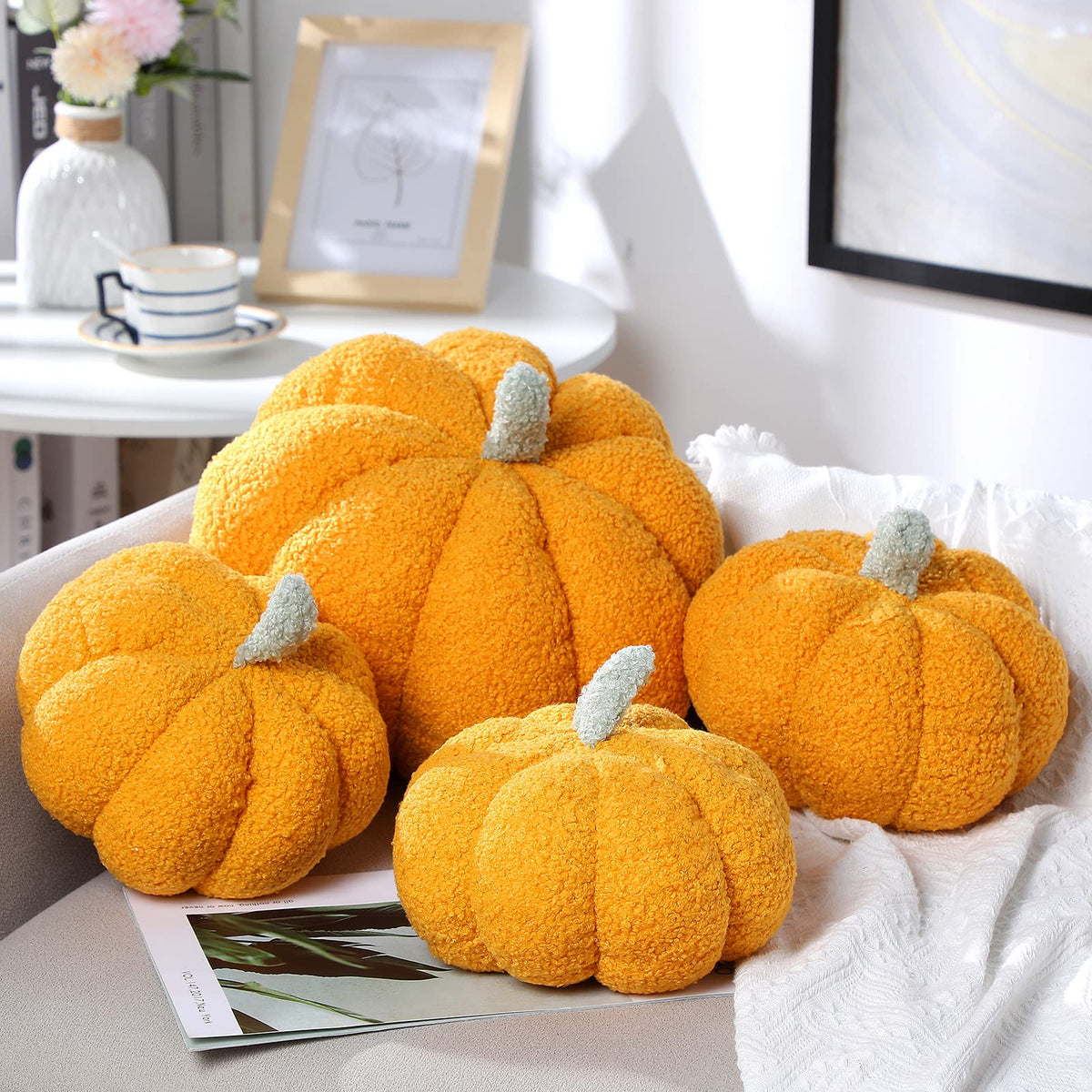 Kajaia 4 Pcs Pumpkin Pillow Fall Decor Thanksgiving, Vintage Color